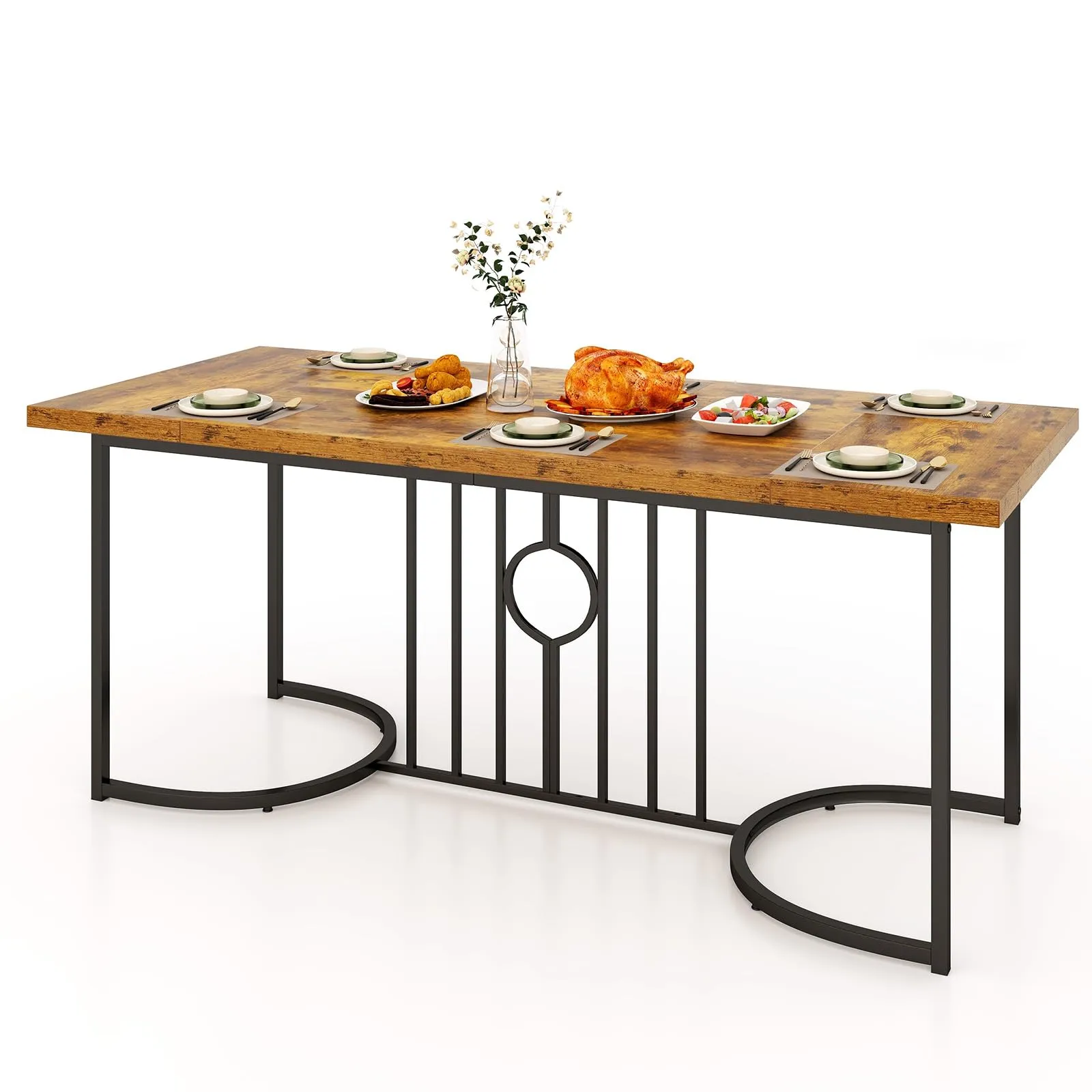 Giantex 71 Inch Large Dining Table for 6-8 People, Farmhouse Rectangular Kitchen Table with Metal Frame farmhouse dining table, extendable dining table