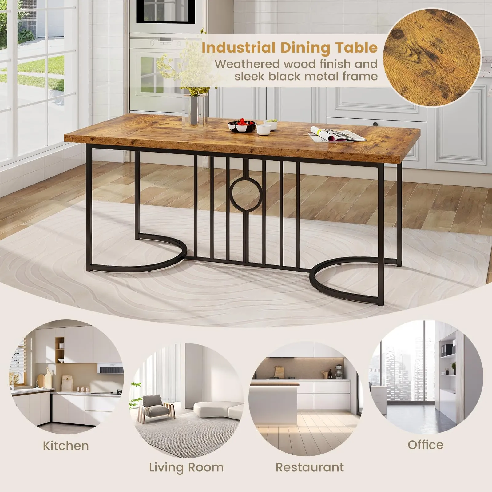 Giantex 71 Inch Large Dining Table for 6-8 People, Farmhouse Rectangular Kitchen Table with Metal Frame