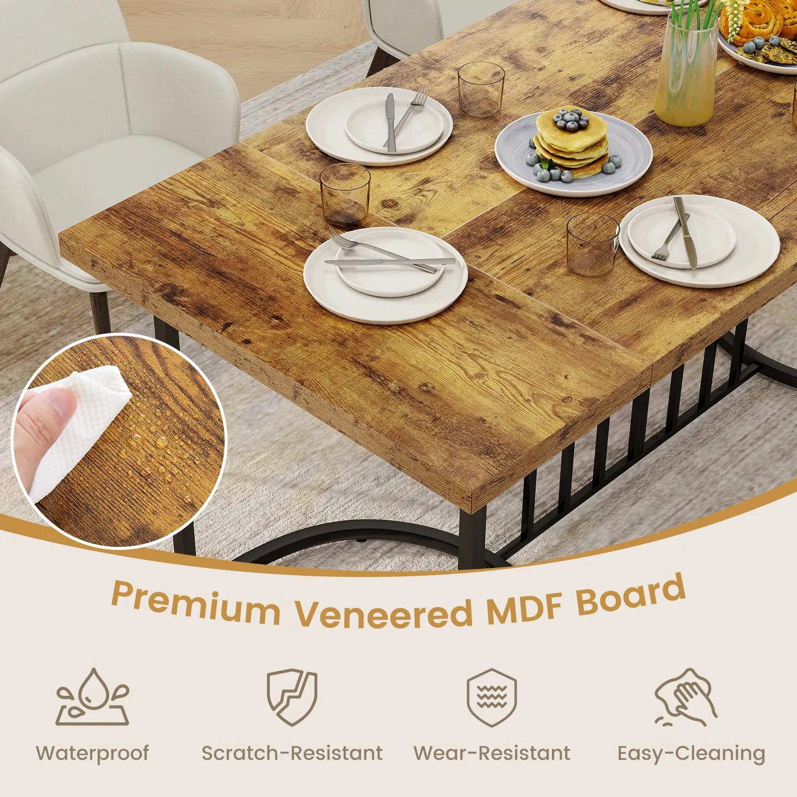 Giantex 71 Inch Large Dining Table for 6-8 People, Farmhouse Rectangular Kitchen Table with Metal Frame