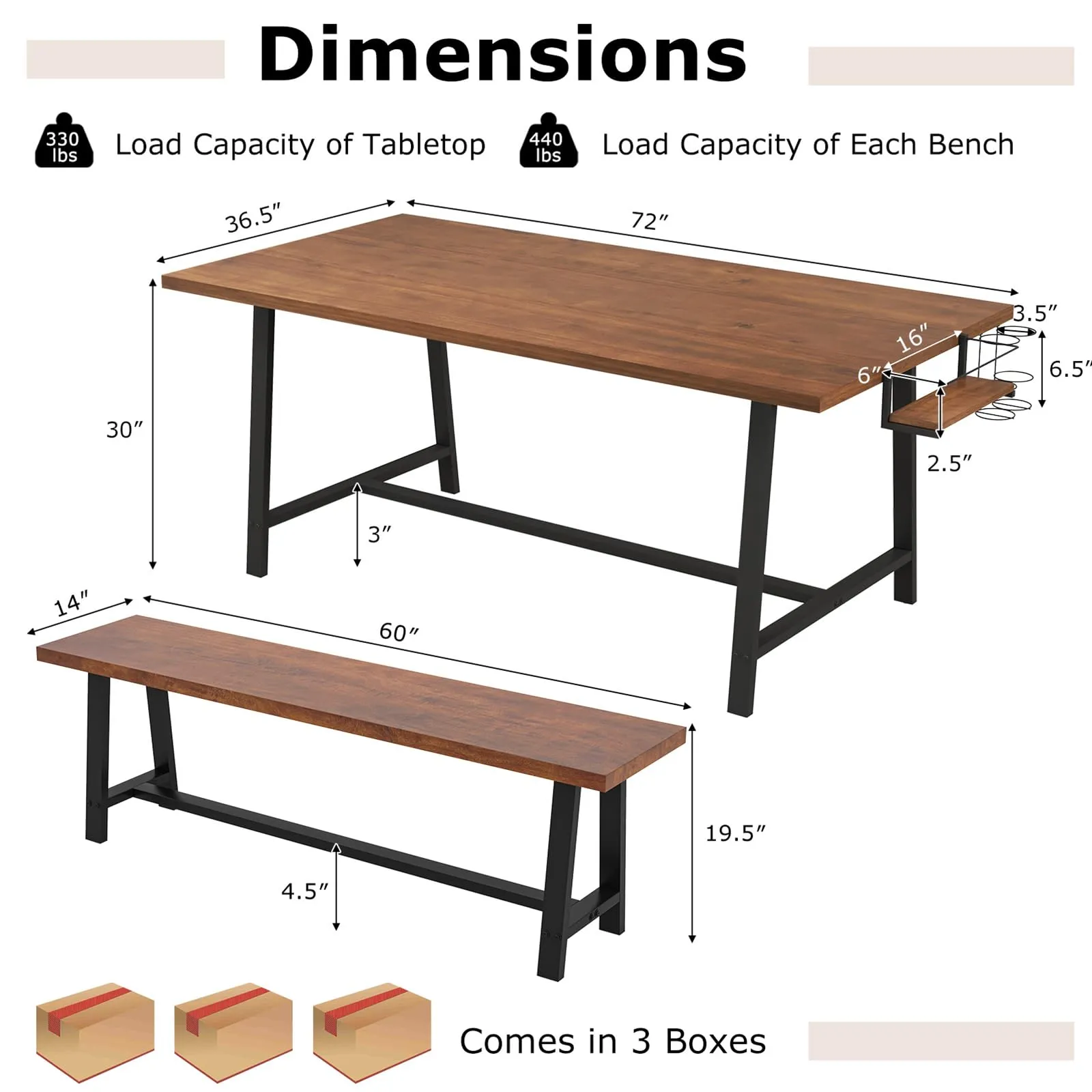 Giantex 72 Dining Table Set for 4-8, 3-Piece Kitchen Table Set with 2 Benches