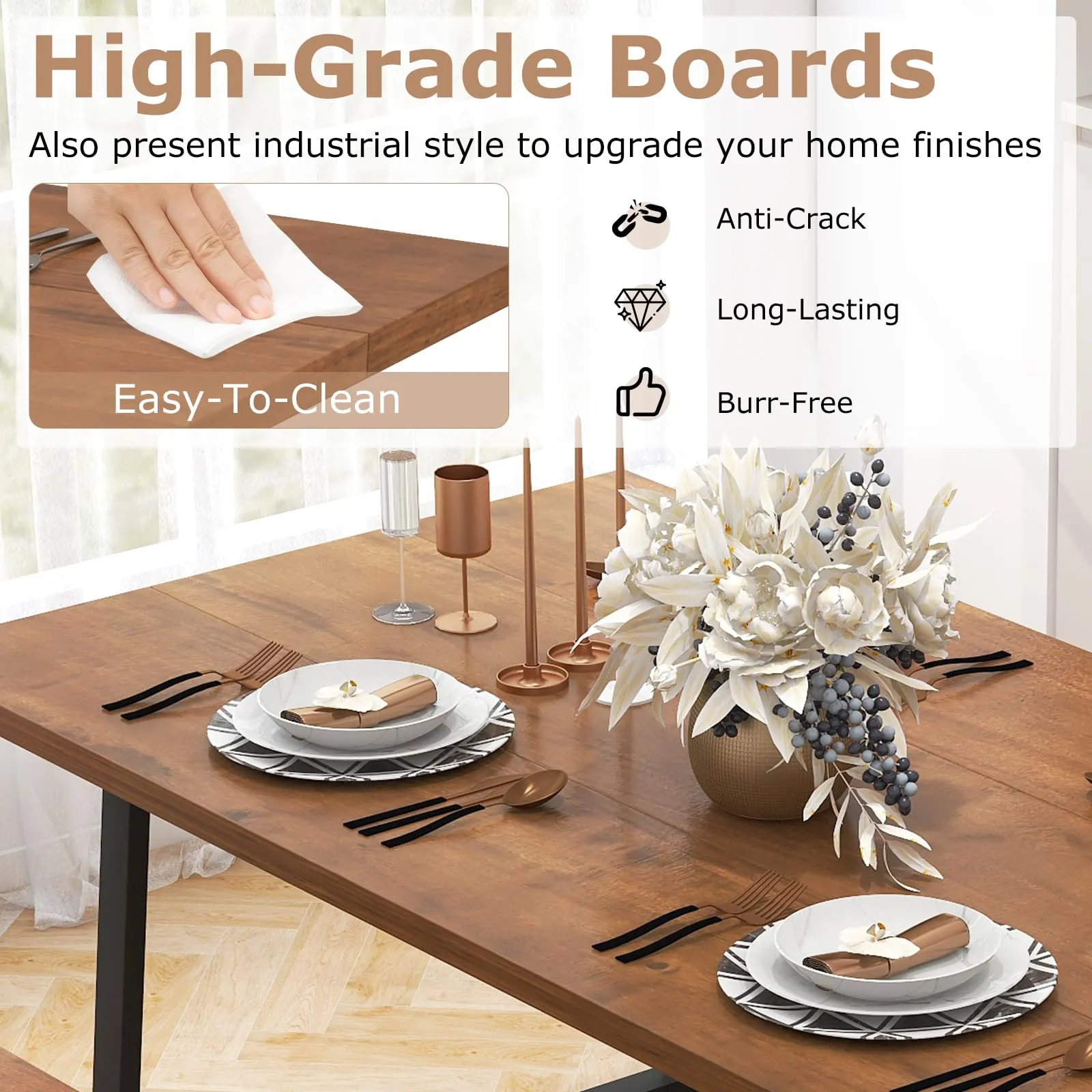 Giantex 72 Dining Table Set for 4-8, 3-Piece Kitchen Table Set with 2 Benches
