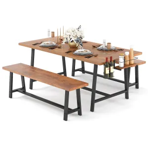Giantex 72 Dining Table Set for 4-8, 3-Piece Kitchen Table Set with 2 Benches farmhouse dining table, extendable dining table