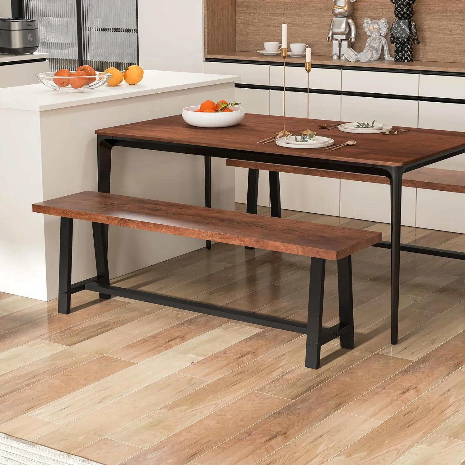 Giantex 72 Dining Table Set for 4-8, 3-Piece Kitchen Table Set with 2 Benches