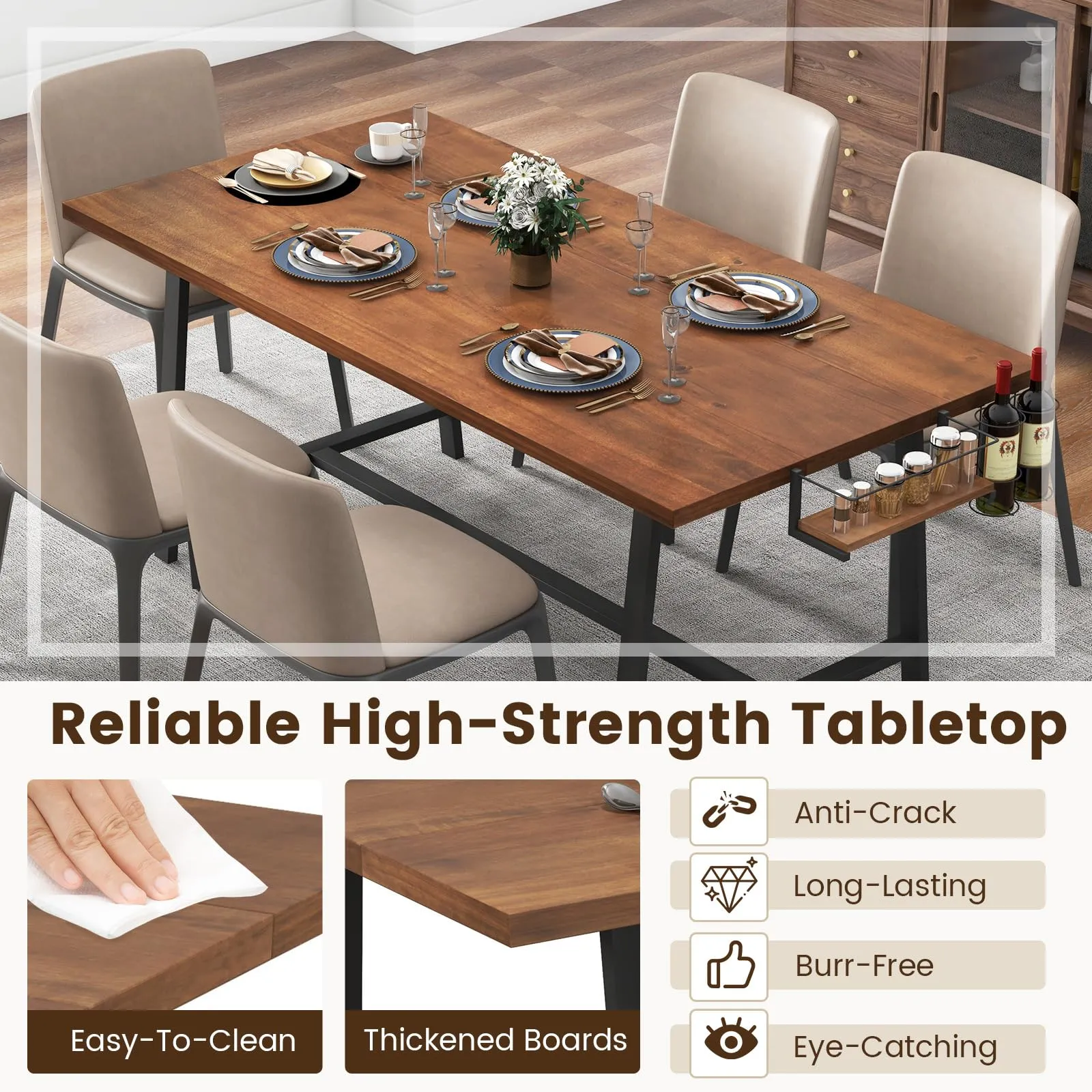 Giantex 72-Inch Dining Table for 5-7, Rectangular Kitchen Table with 2-Bottle Wine Rack