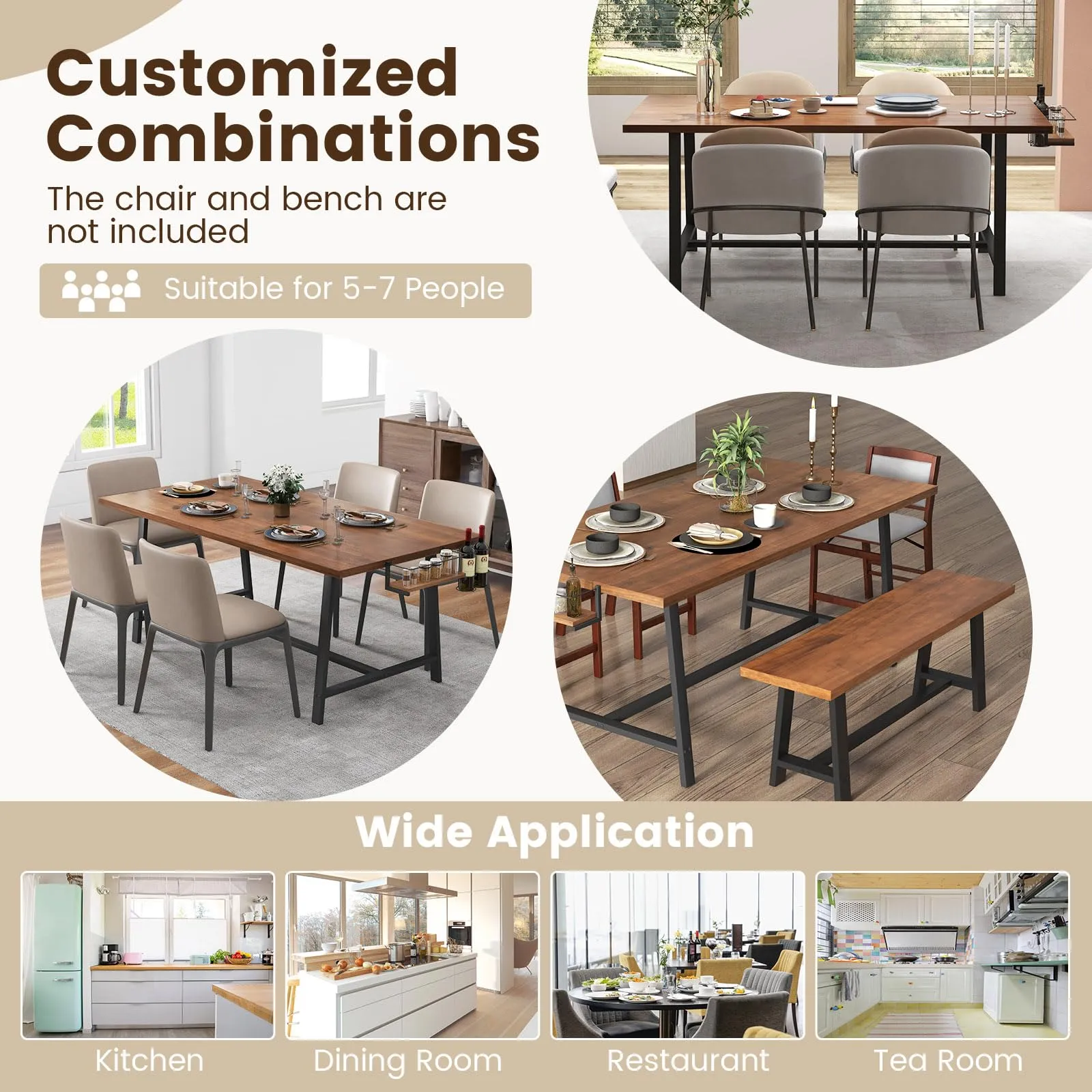 Giantex 72-Inch Dining Table for 5-7, Rectangular Kitchen Table with 2-Bottle Wine Rack