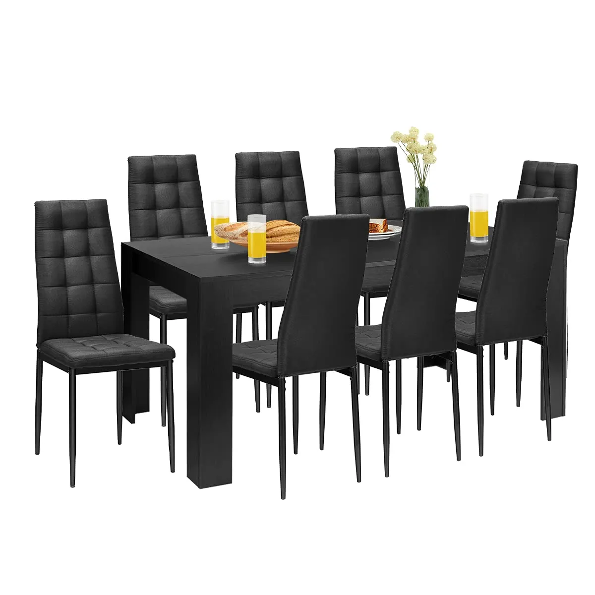 Giantex 9 Pcs Dining Table Set, Wood Rectangular Table with 8 Upholstered Chairs Set tablecloth, dining table