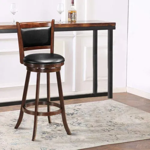 Giantex Accent Wooden Swivel Back Counter Height Bar Stool, Fabric Upholstered Design