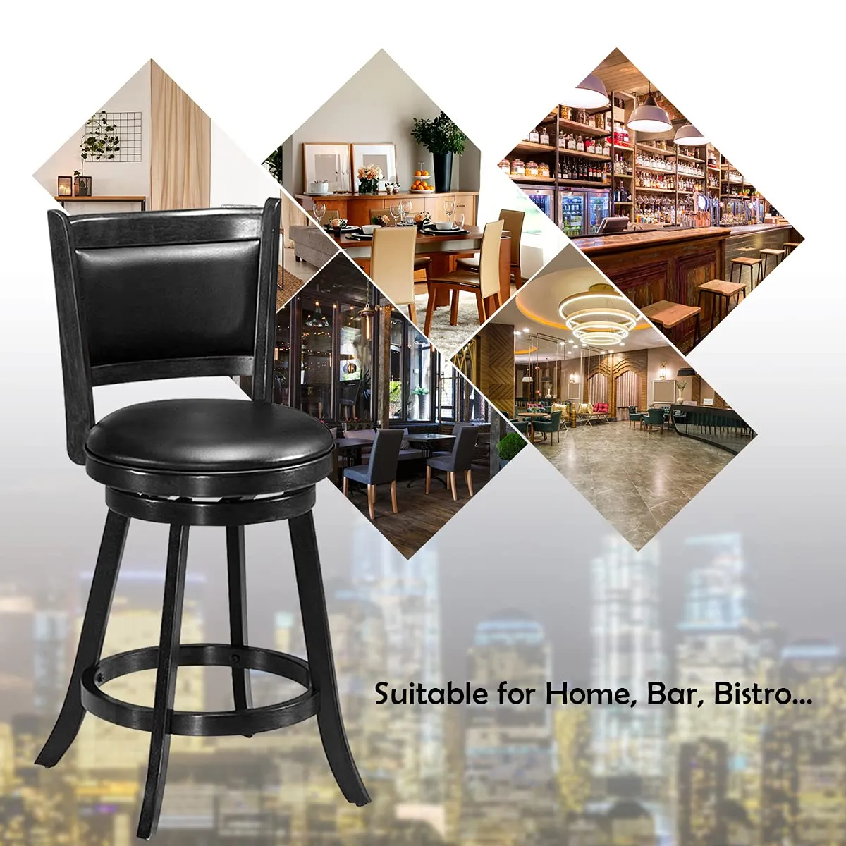 Giantex Accent Wooden Swivel Back Counter Height Bar Stool, Fabric Upholstered Design