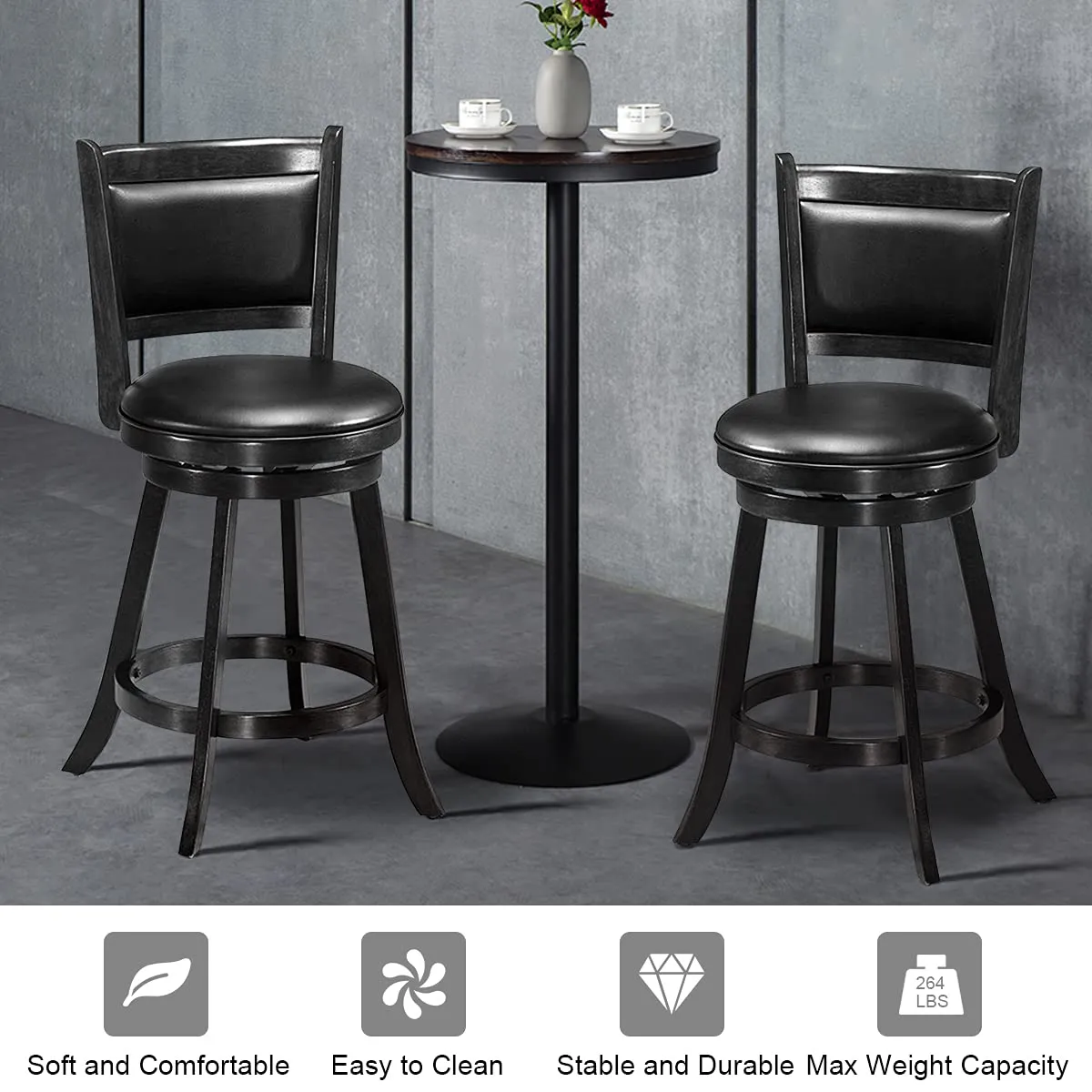 Giantex Accent Wooden Swivel Back Counter Height Bar Stool, Fabric Upholstered Design