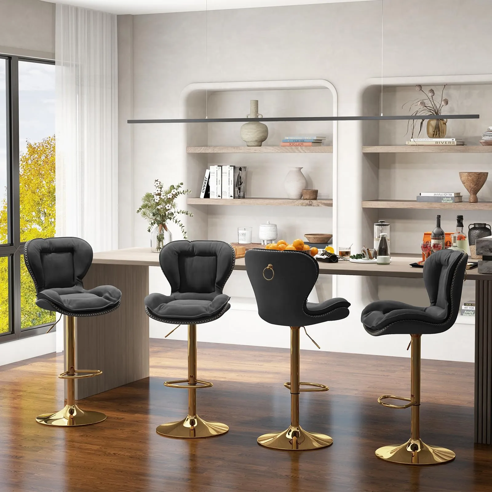 Giantex Adjustable Bar Stool Set of 2, PU Leather Bar Chairs with Padded Seat