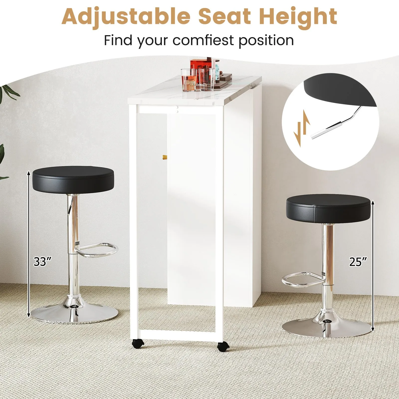 Giantex Adjustable Height PU Leather Bar Chair with Swivel Padded Seat