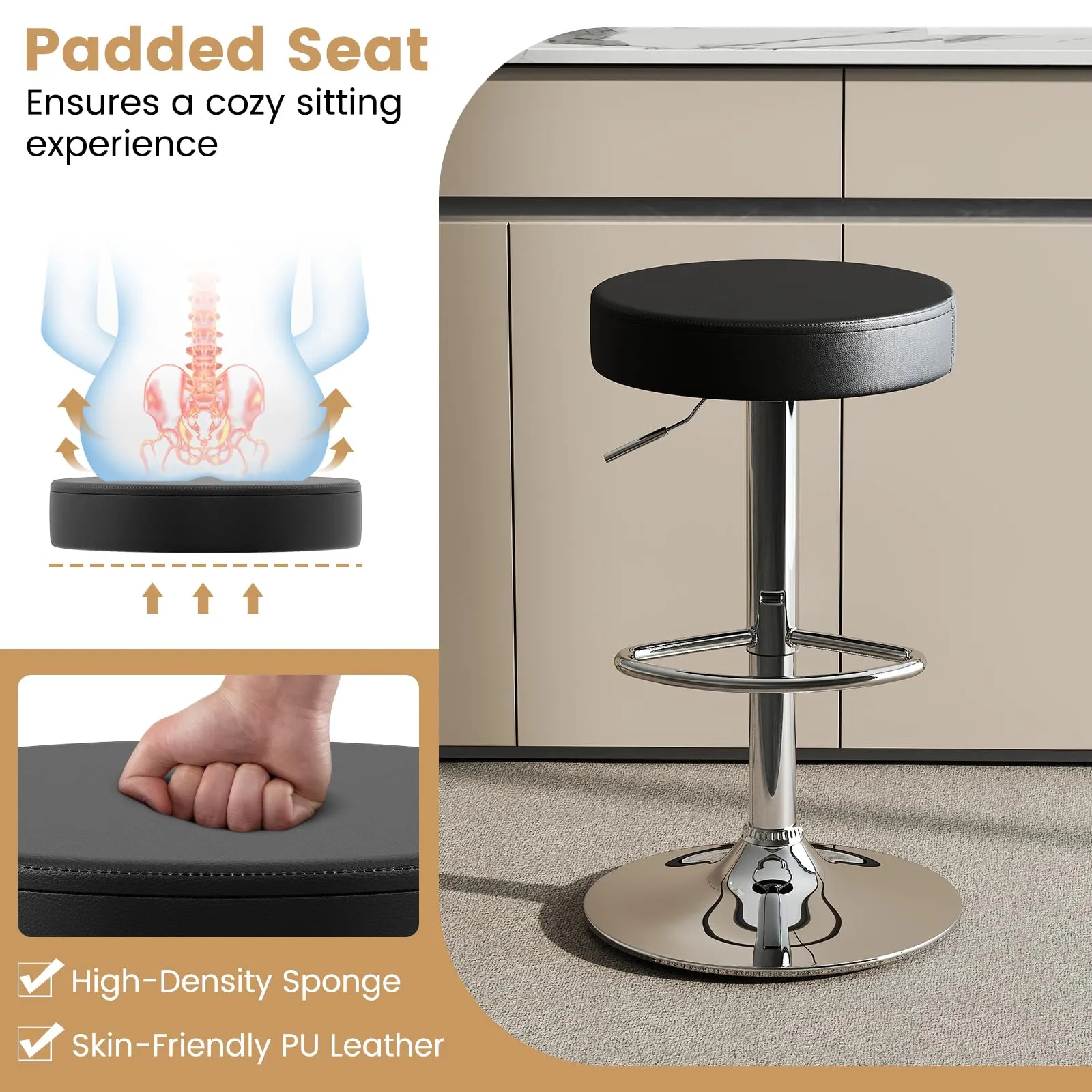 Giantex Adjustable Height PU Leather Bar Chair with Swivel Padded Seat