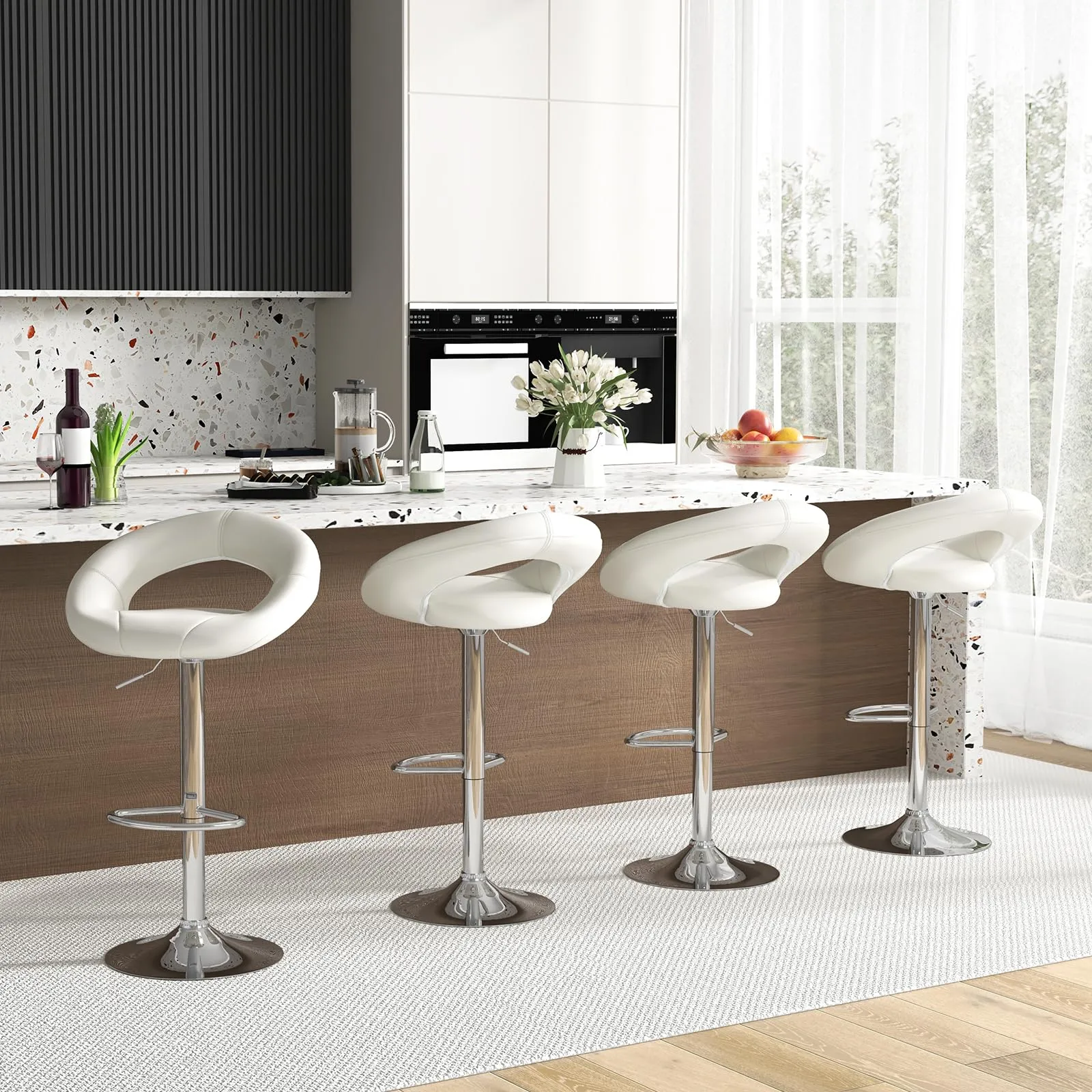 Giantex Adjustable Swivel Bar Stools, Modern PU Leather Counter Height Bar Chairs w/Hollowed Back