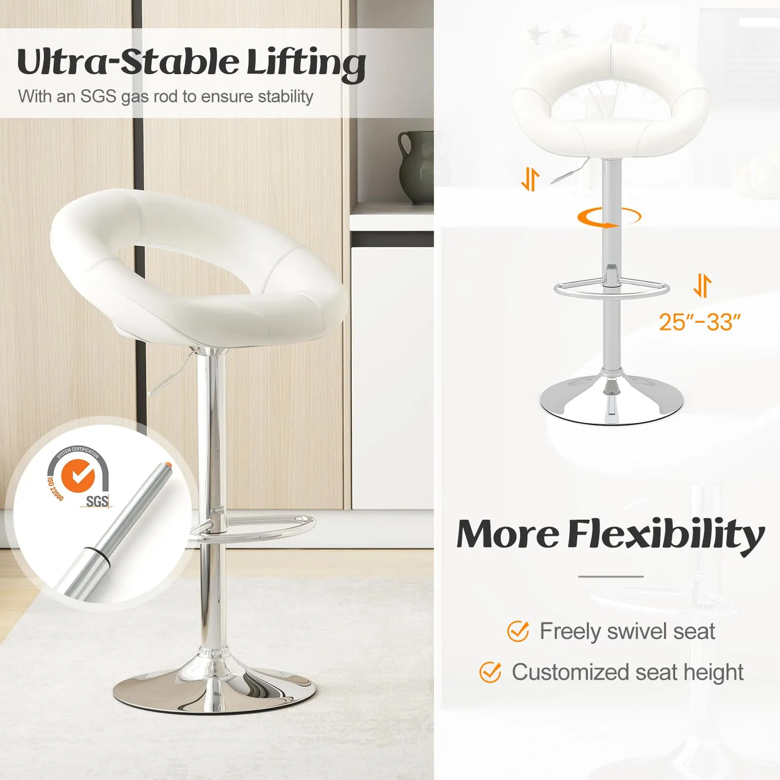 Giantex Adjustable Swivel Bar Stools, Modern PU Leather Counter Height Bar Chairs w/Hollowed Back