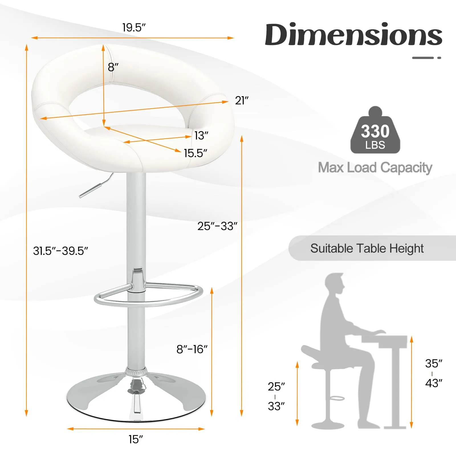 Giantex Adjustable Swivel Bar Stools, Modern PU Leather Counter Height Bar Chairs w/Hollowed Back