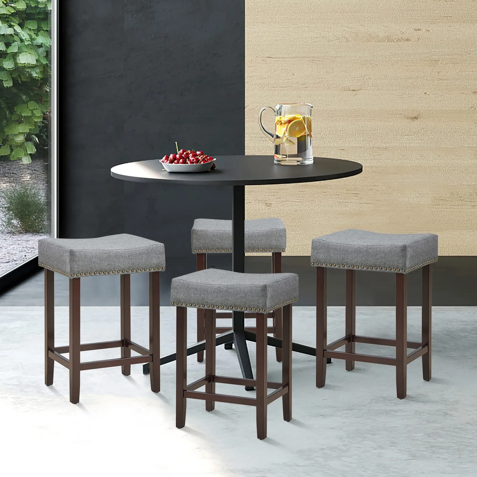 Giantex Backless Counter Height Stools with Brass Nail Head Studs