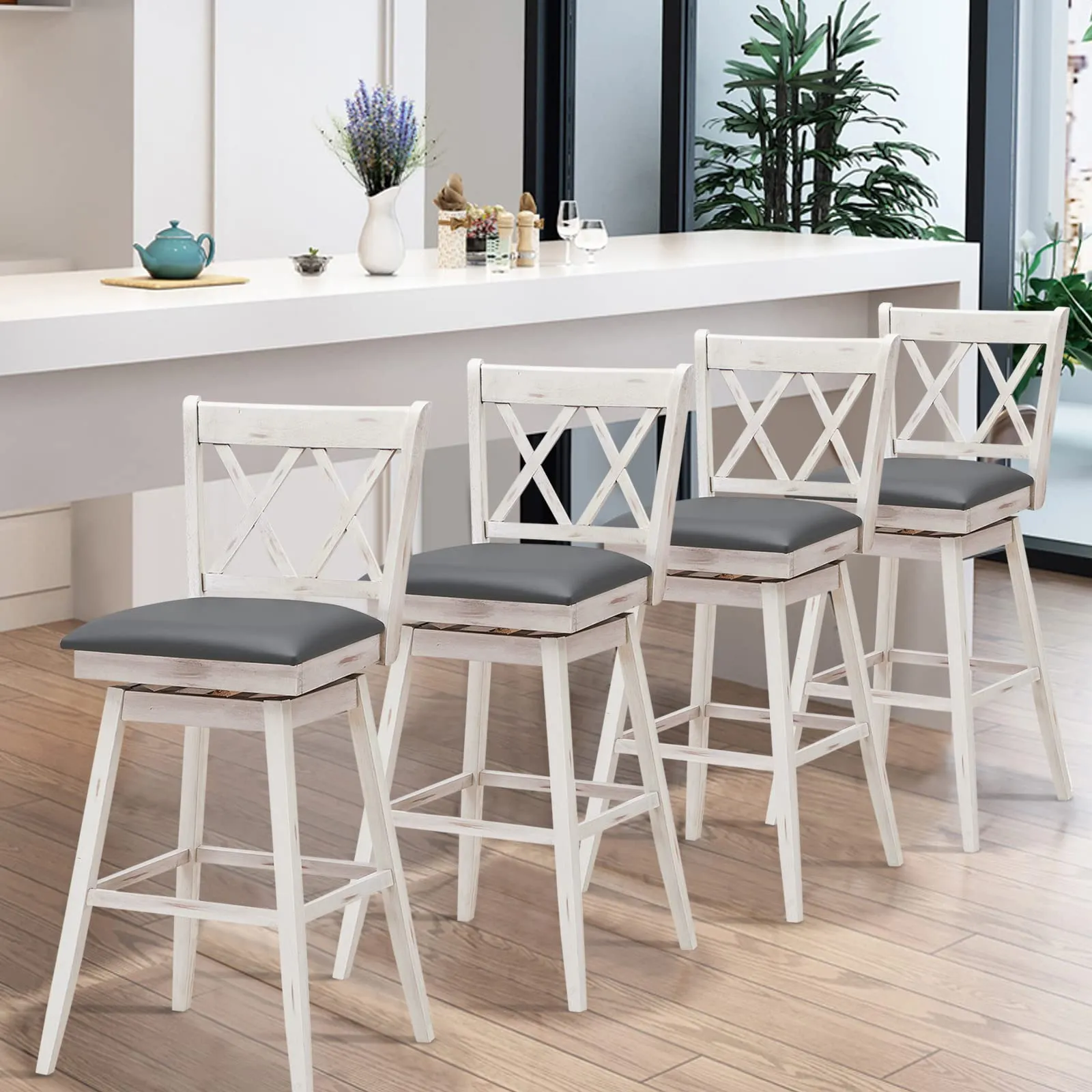 Giantex Bar Stool with Foot Rest Upholstered Cushion & Ergonomic Backrest