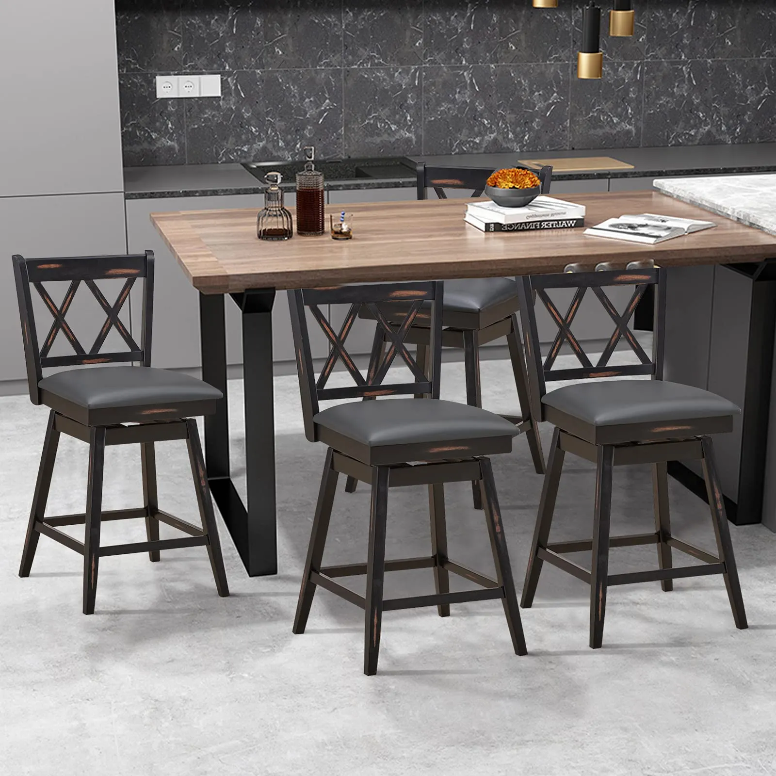 Giantex Bar Stool with Foot Rest Upholstered Cushion & Ergonomic Backrest