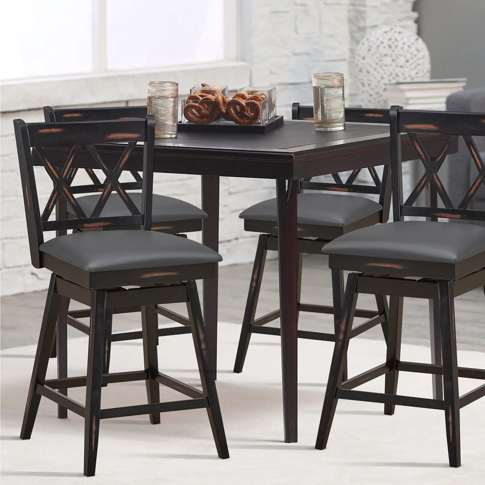 Giantex Bar Stool with Foot Rest Upholstered Cushion & Ergonomic Backrest
