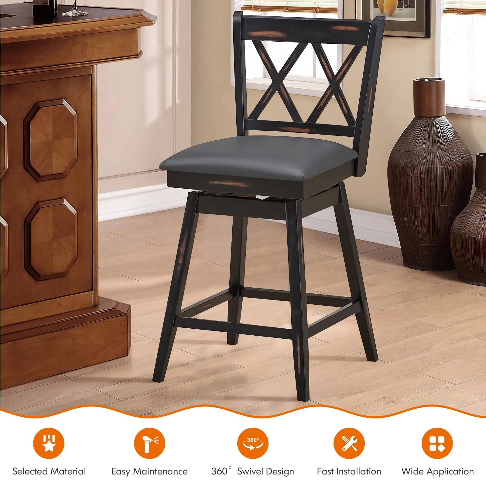 Giantex Bar Stool with Foot Rest Upholstered Cushion & Ergonomic Backrest