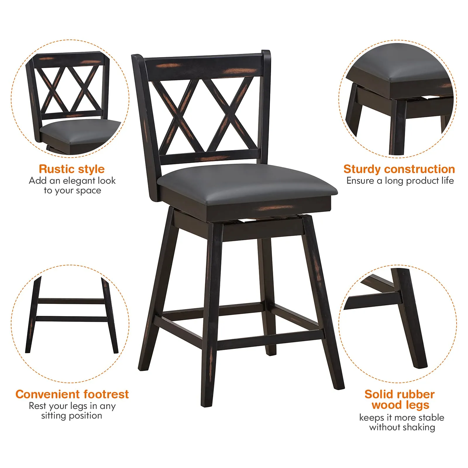 Giantex Bar Stool with Foot Rest Upholstered Cushion & Ergonomic Backrest