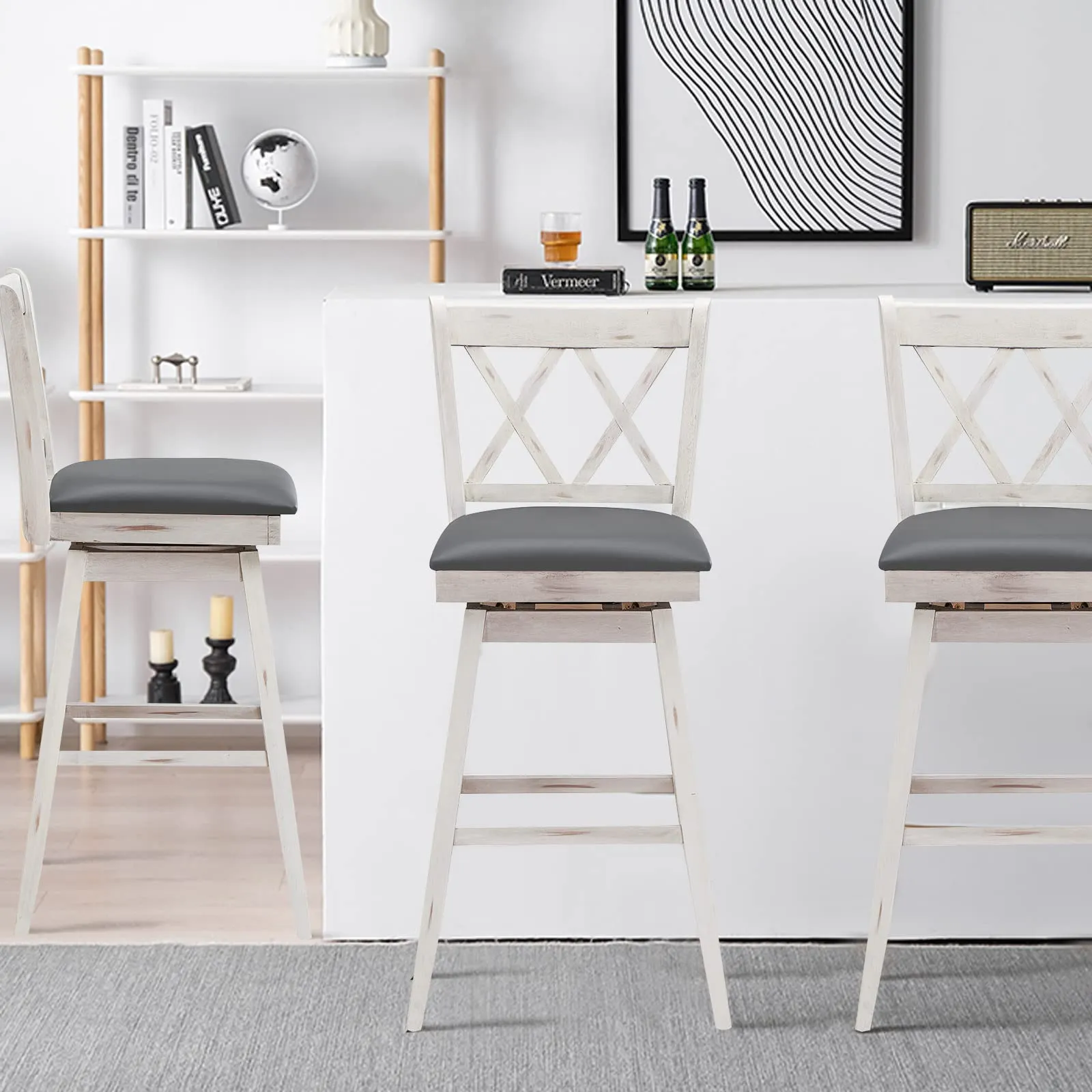 Giantex Bar Stool with Foot Rest Upholstered Cushion & Ergonomic Backrest