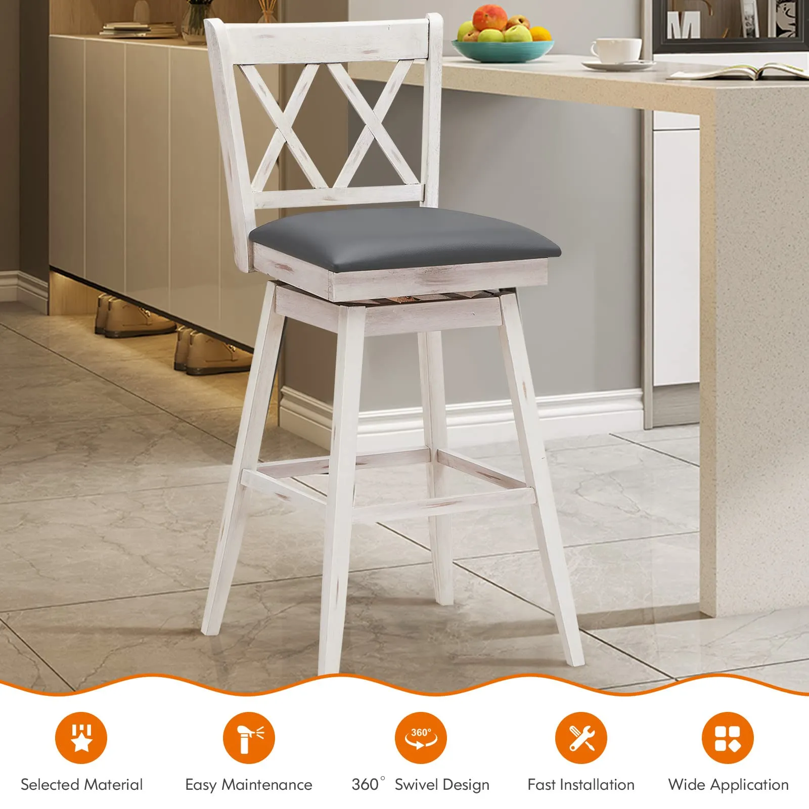 Giantex Bar Stool with Foot Rest Upholstered Cushion & Ergonomic Backrest