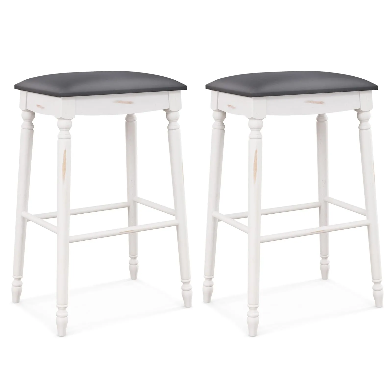 Giantex Bar Stools, 29"/24" Bar Height Saddle Stools w/Padded Seat, Rubber Wood Legs, Footrests & Antiqued Surface kitchen barstool, adjustable bar stool