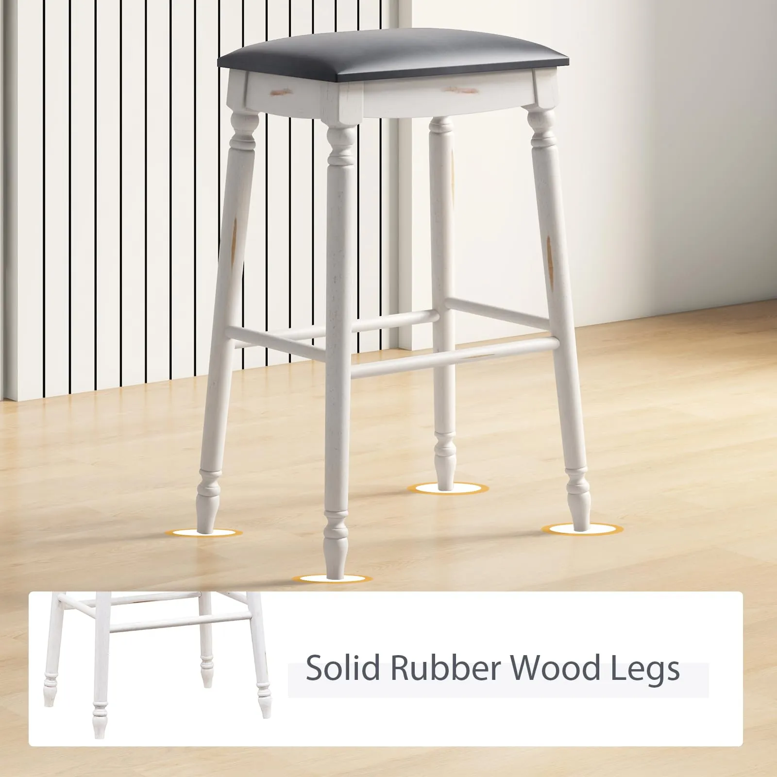 Giantex Bar Stools, 29"/24" Bar Height Saddle Stools w/Padded Seat, Rubber Wood Legs, Footrests & Antiqued Surface