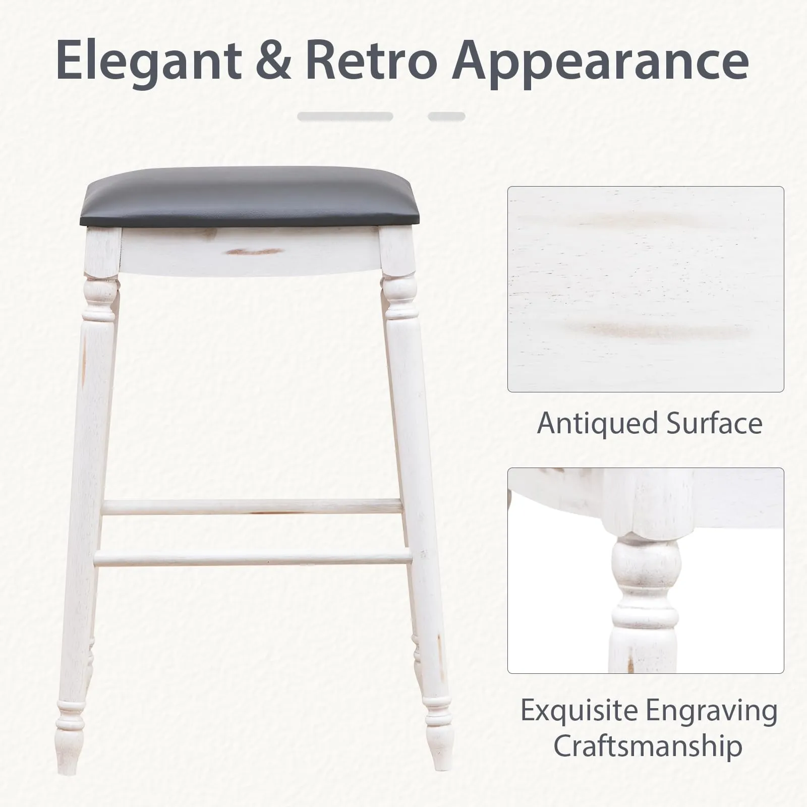 Giantex Bar Stools, 29"/24" Bar Height Saddle Stools w/Padded Seat, Rubber Wood Legs, Footrests & Antiqued Surface