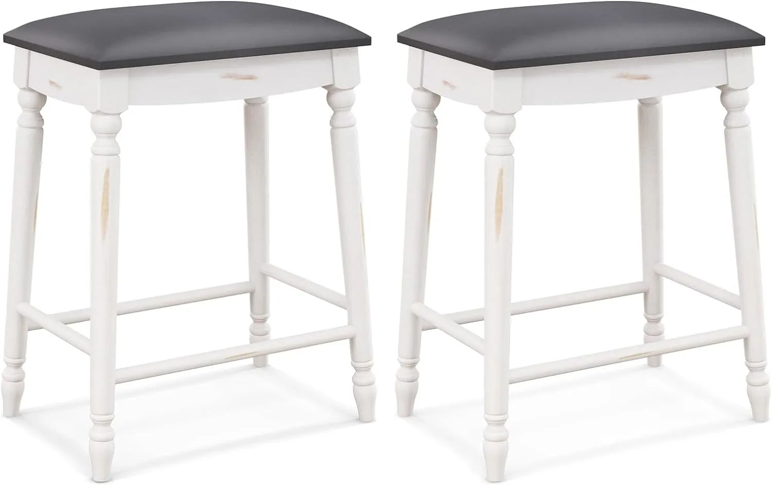 Giantex Bar Stools, 29"/24" Bar Height Saddle Stools w/Padded Seat, Rubber Wood Legs, Footrests & Antiqued Surface
