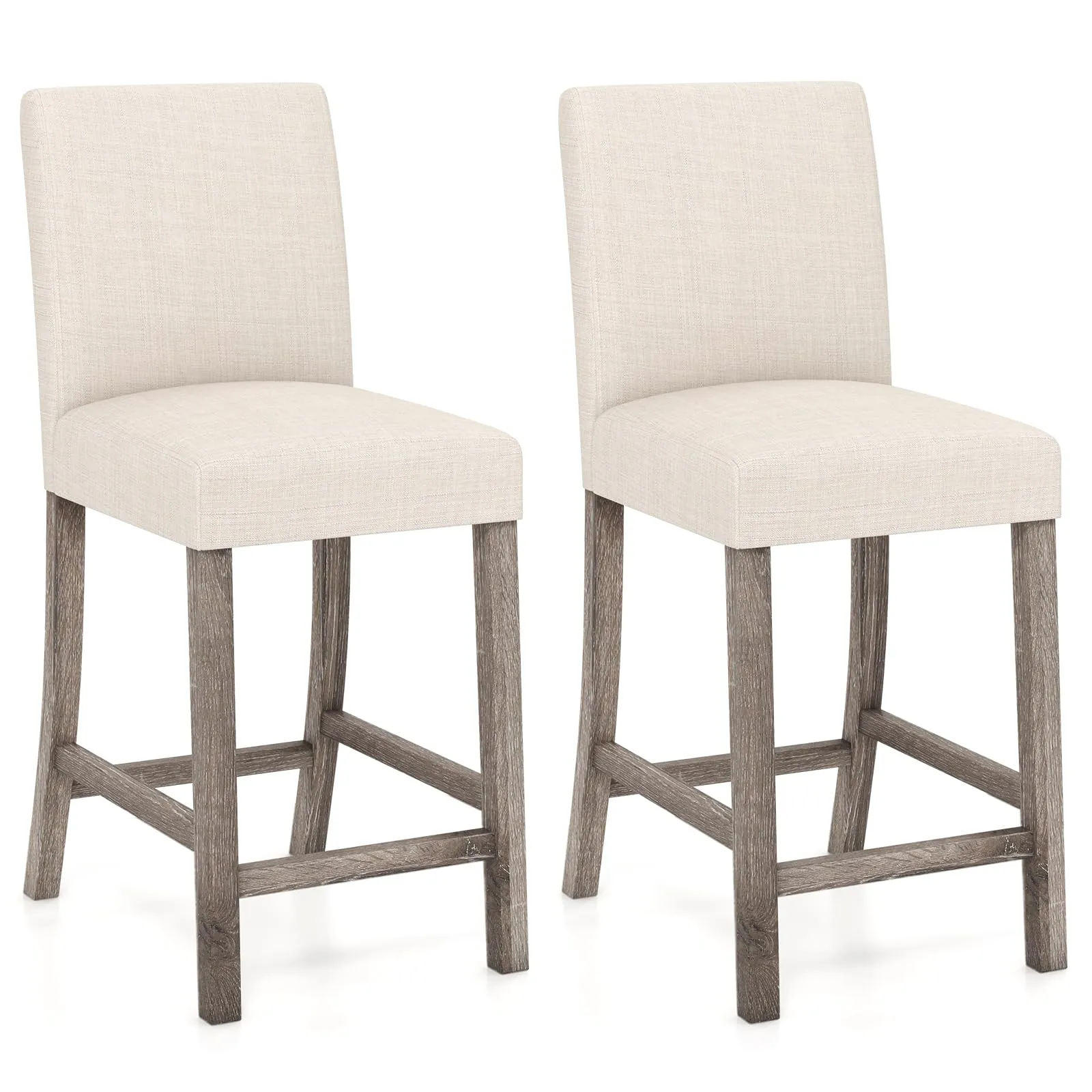 Giantex Bar Stools Counter Height, 24.5" Modern Fabric Bar Chairs with Back, Footrest & Solid Wood Legs