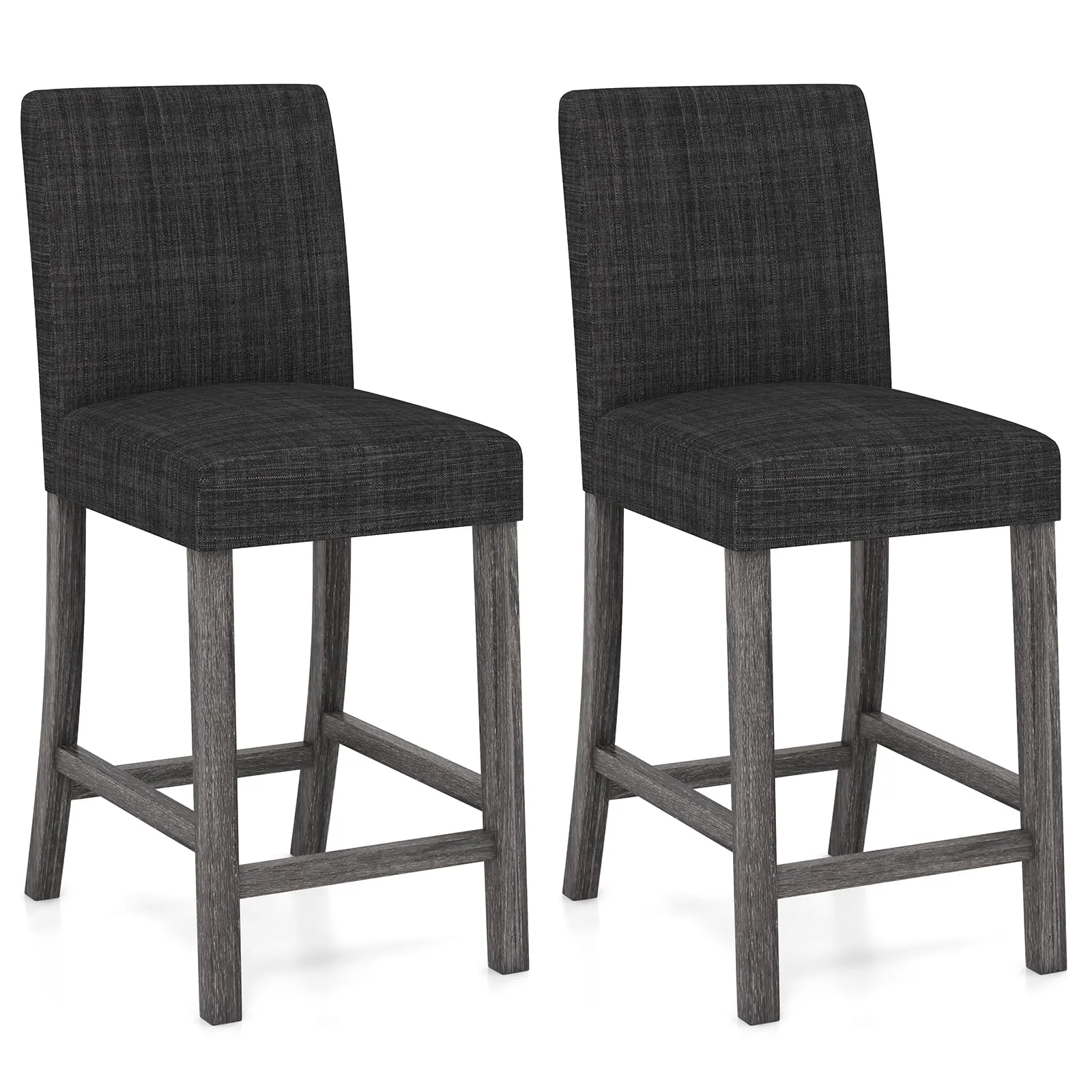 Giantex Bar Stools Counter Height, 24.5" Modern Fabric Bar Chairs with Back, Footrest & Solid Wood Legs