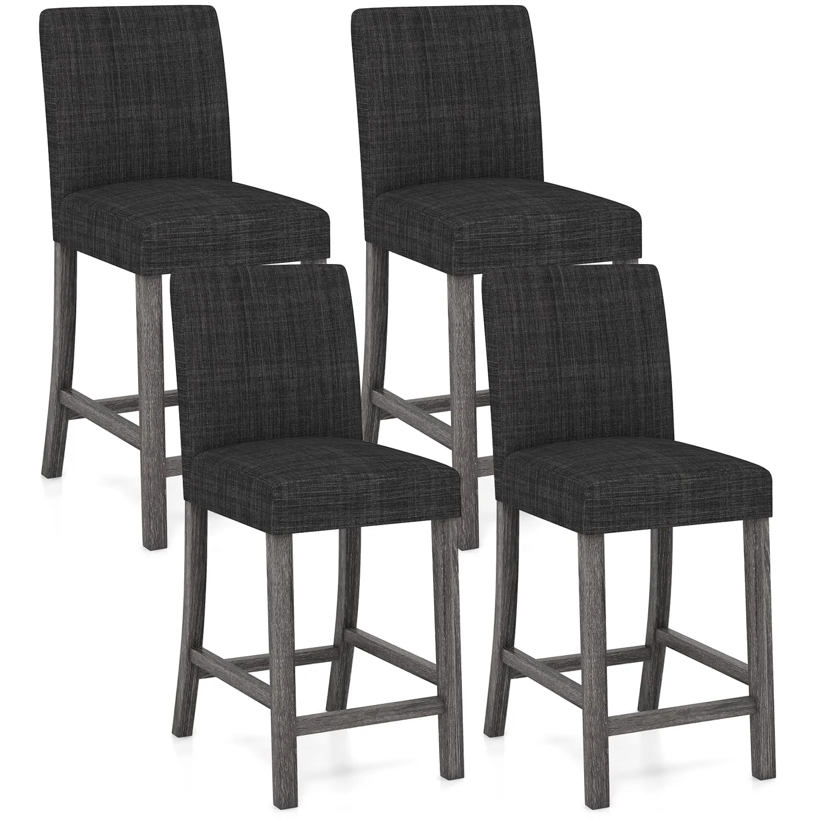 Giantex Bar Stools Counter Height, 24.5" Modern Fabric Bar Chairs with Back, Footrest & Solid Wood Legs