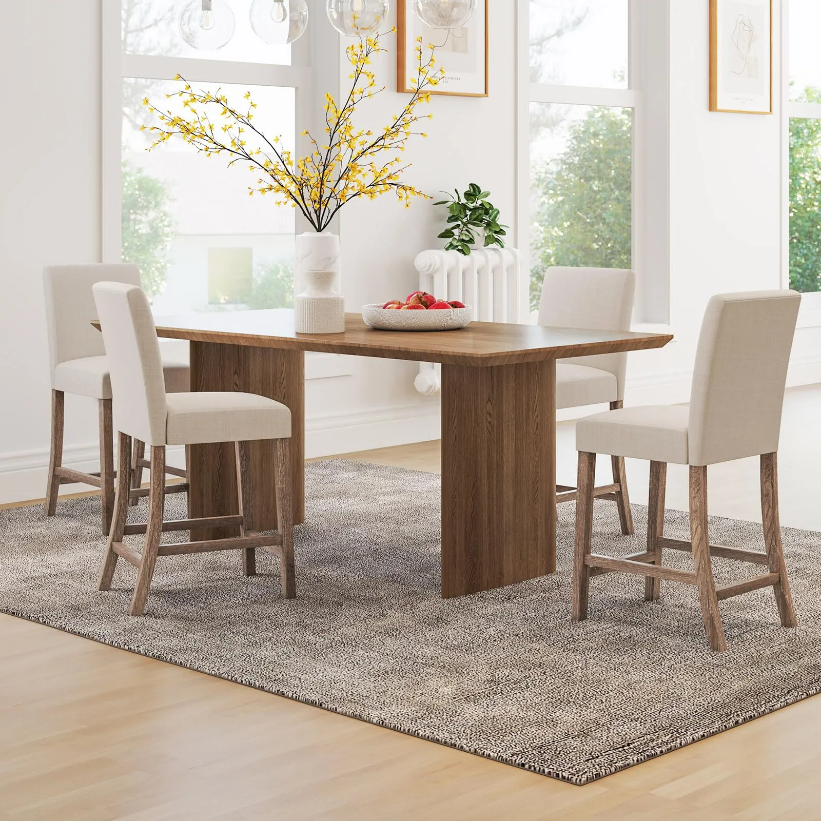 Giantex Bar Stools Counter Height, 24.5" Modern Fabric Bar Chairs with Back, Footrest & Solid Wood Legs