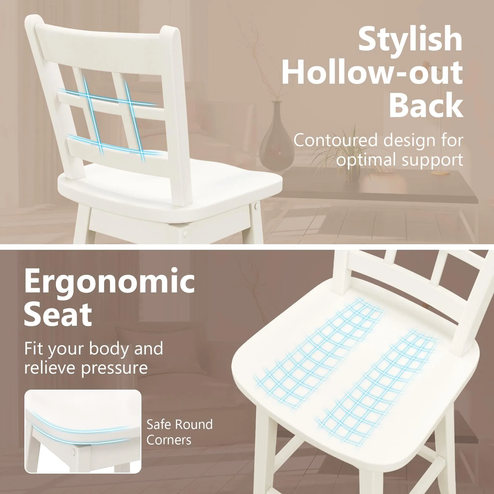 Giantex Bar Stools, Farmhouse Swivel Barstools with 6-Grid Hollow Back & Ergonomic Contoured Seat