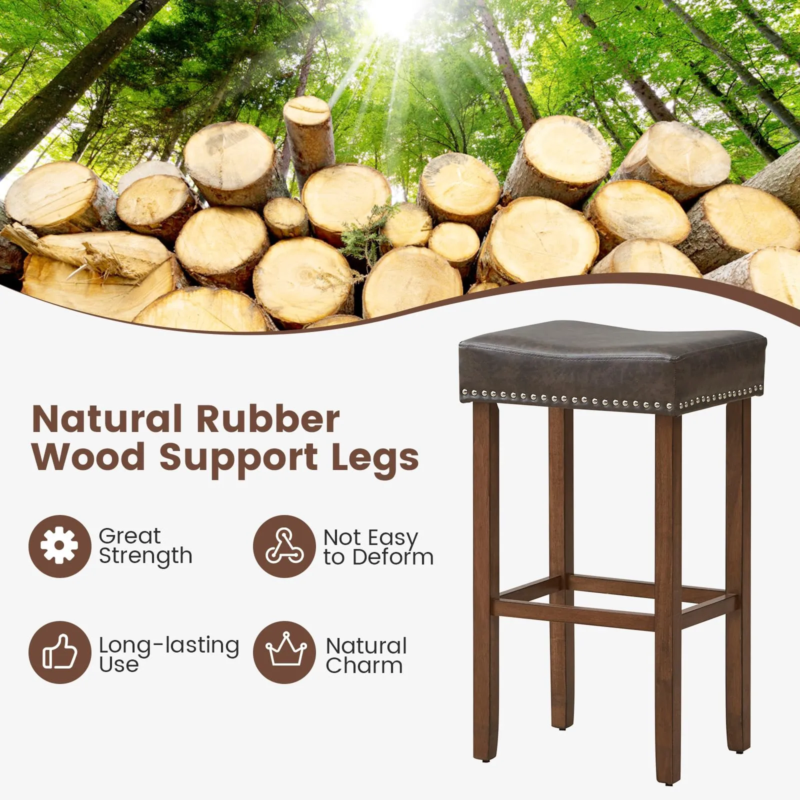 Giantex Bar Stools, Saddle-Shaped Kitchen Stools, PU Leather Bar Height Saddle Stools w/Footrests