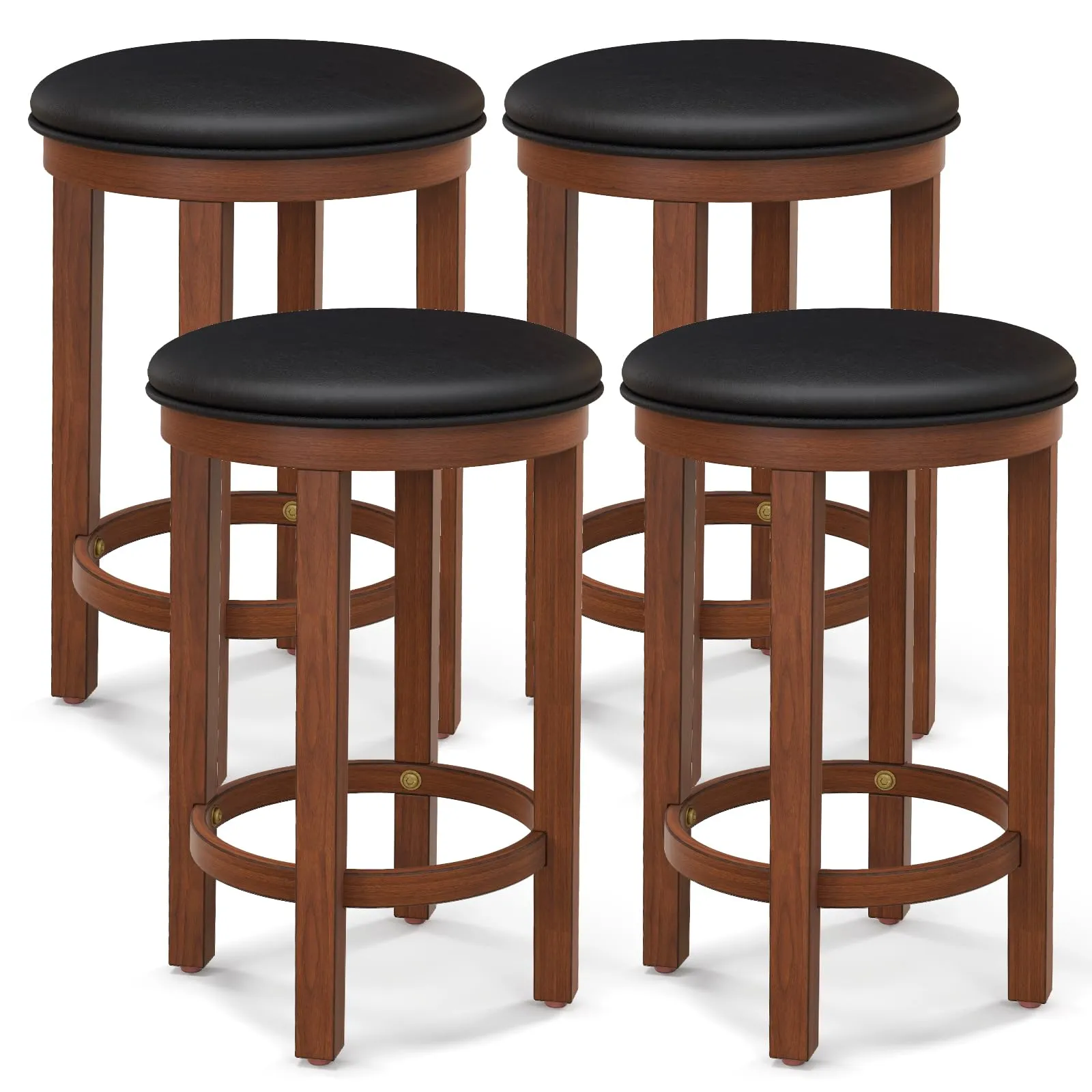 Giantex Bar Stools Set, 25-Inch Counter Height Stools with Round Seat, Footrest, Wooden Frame set of dining chairs, wooden chairs