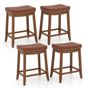 Giantex Bar Stools Set, 25" Counter Height Bar Stools w/Saddle Seat, Footrest, Rivet, Button Tufted, Rubber Wood Frame kitchen barstool, adjustable bar stool