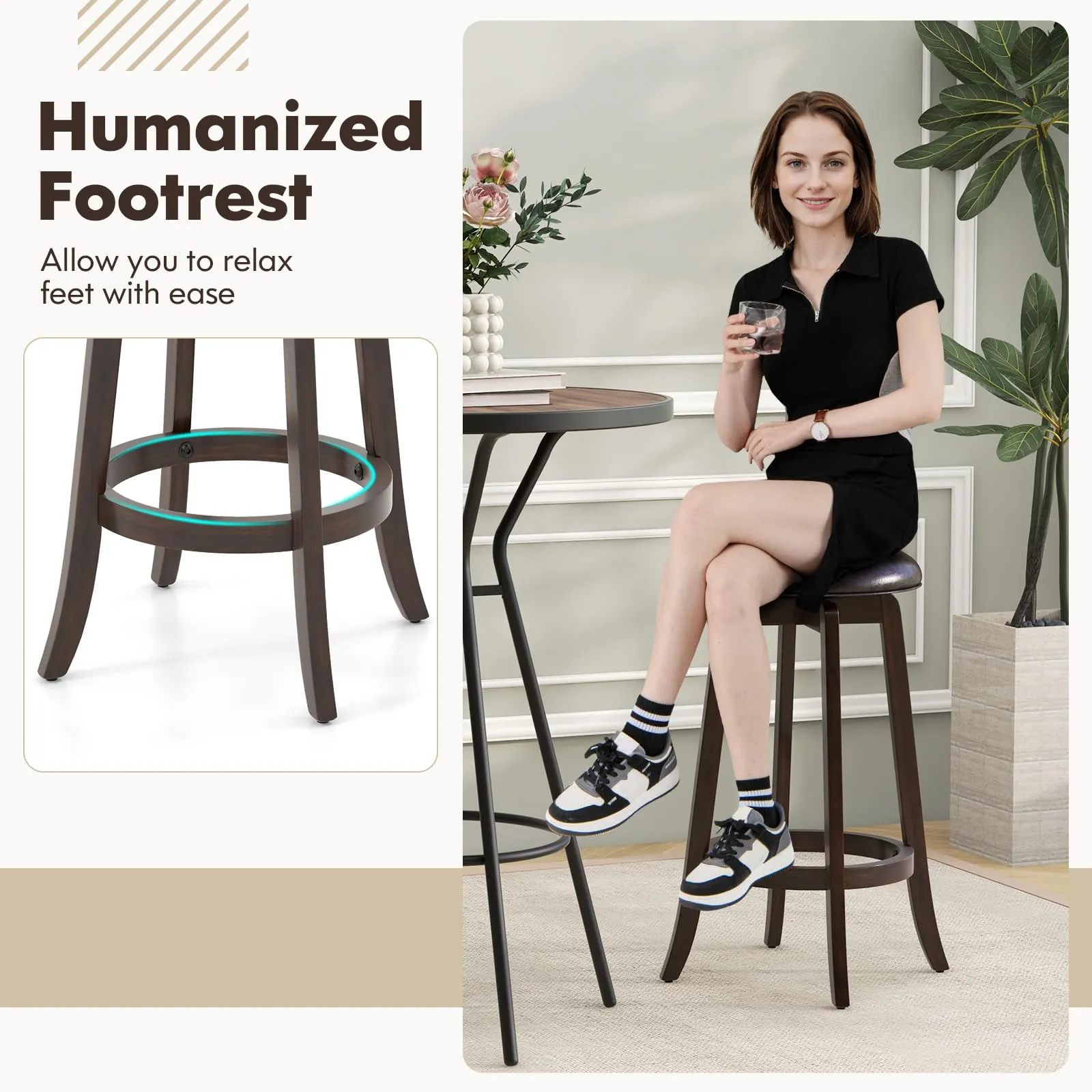 Giantex Bar Stools Set 29"/ 24"  Bar Height Bar Stools w/ 360 Swivel Round Seat & Footrest