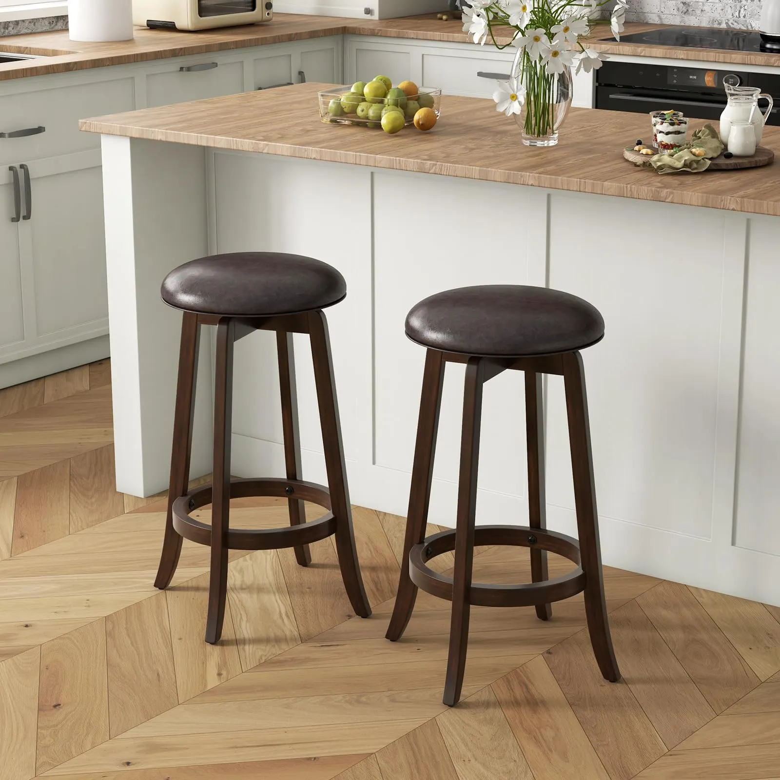 Giantex Bar Stools Set 29"/ 24"  Bar Height Bar Stools w/ 360 Swivel Round Seat & Footrest