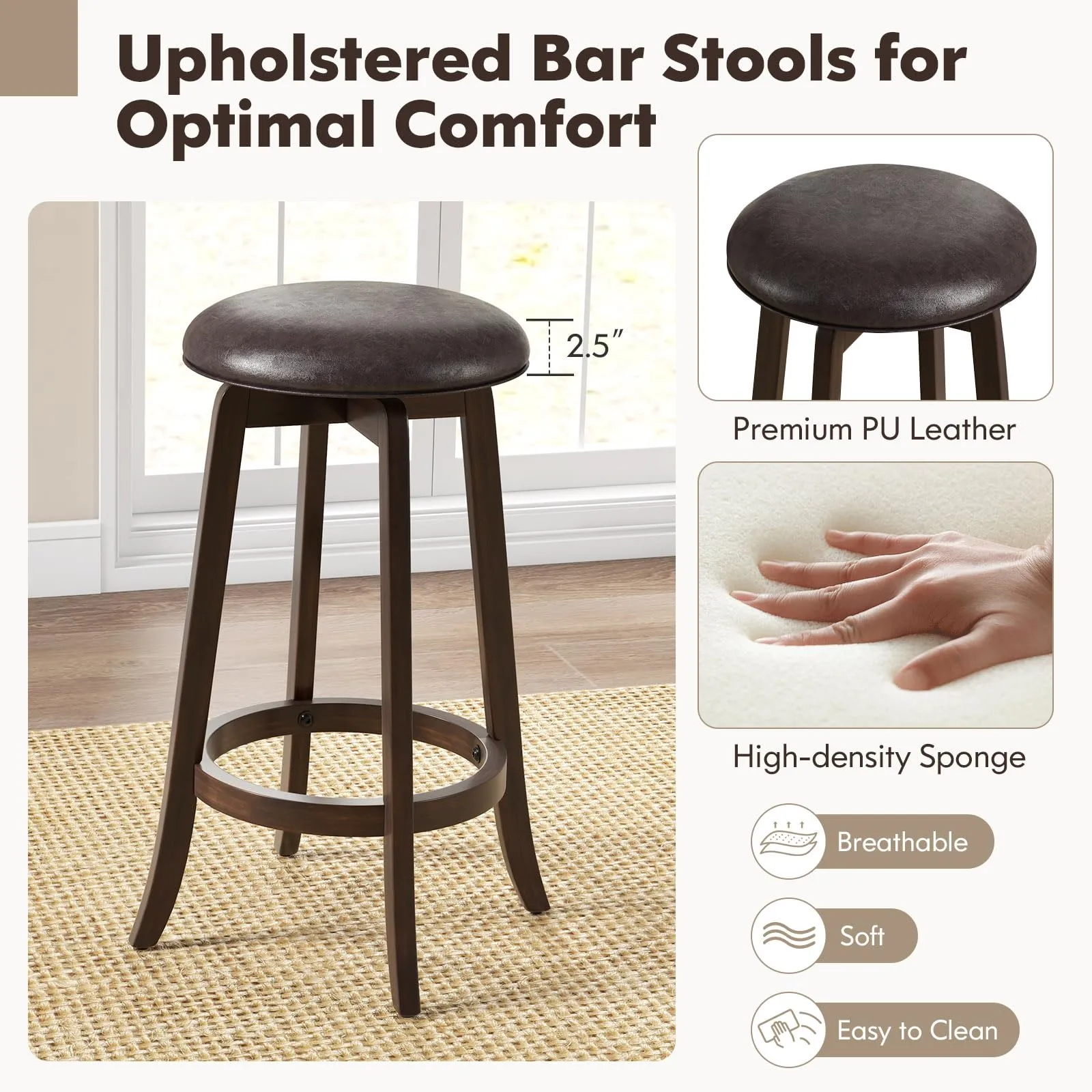 Giantex Bar Stools Set 29"/ 24"  Bar Height Bar Stools w/ 360 Swivel Round Seat & Footrest