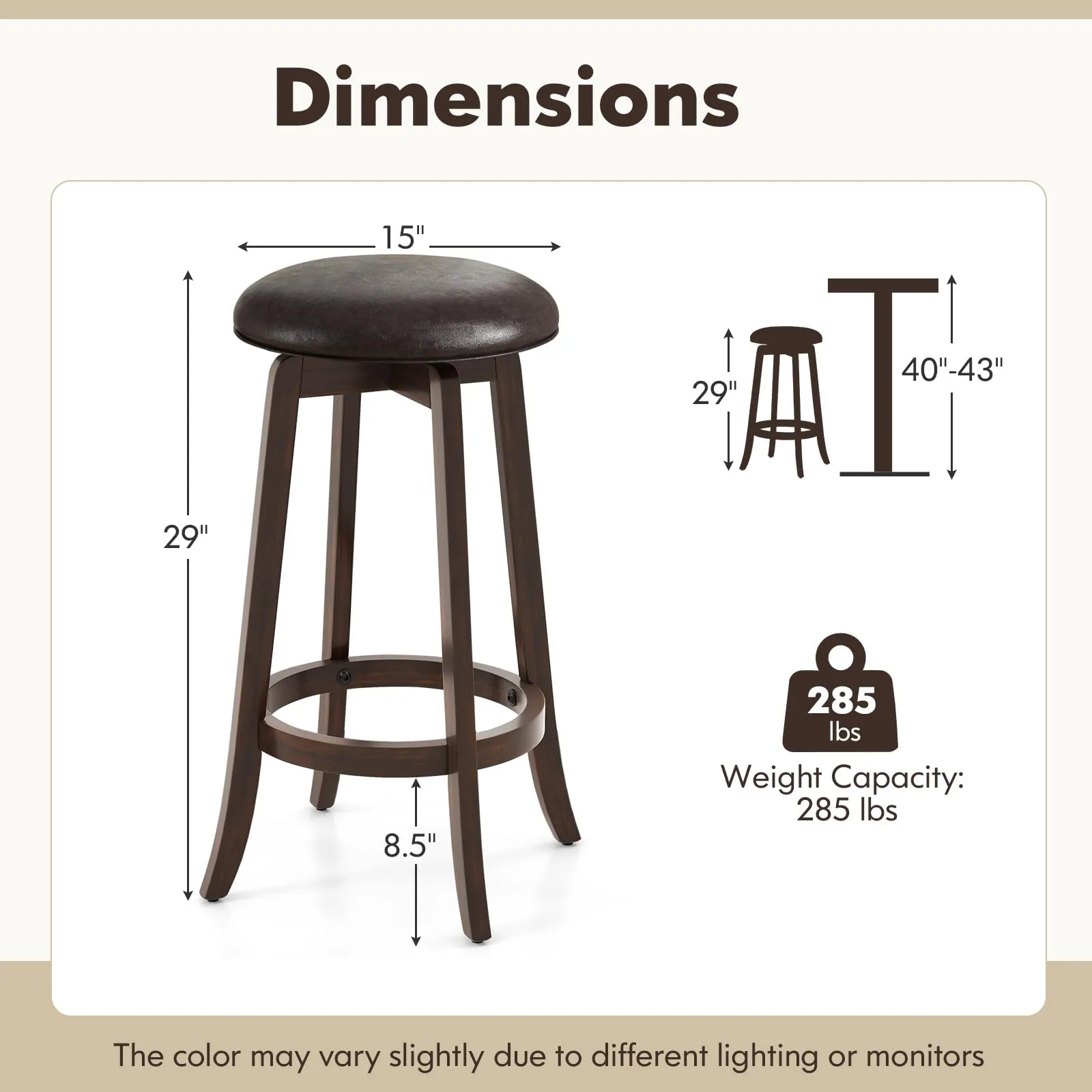 Giantex Bar Stools Set 29"/ 24"  Bar Height Bar Stools w/ 360 Swivel Round Seat & Footrest