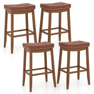 Giantex Bar Stools Set, 29" Counter Height Bar Stools w/Saddle Seat, Footrest, Rivet, Button Tufted, Rubber Wood Frame kitchen barstool, adjustable bar stool