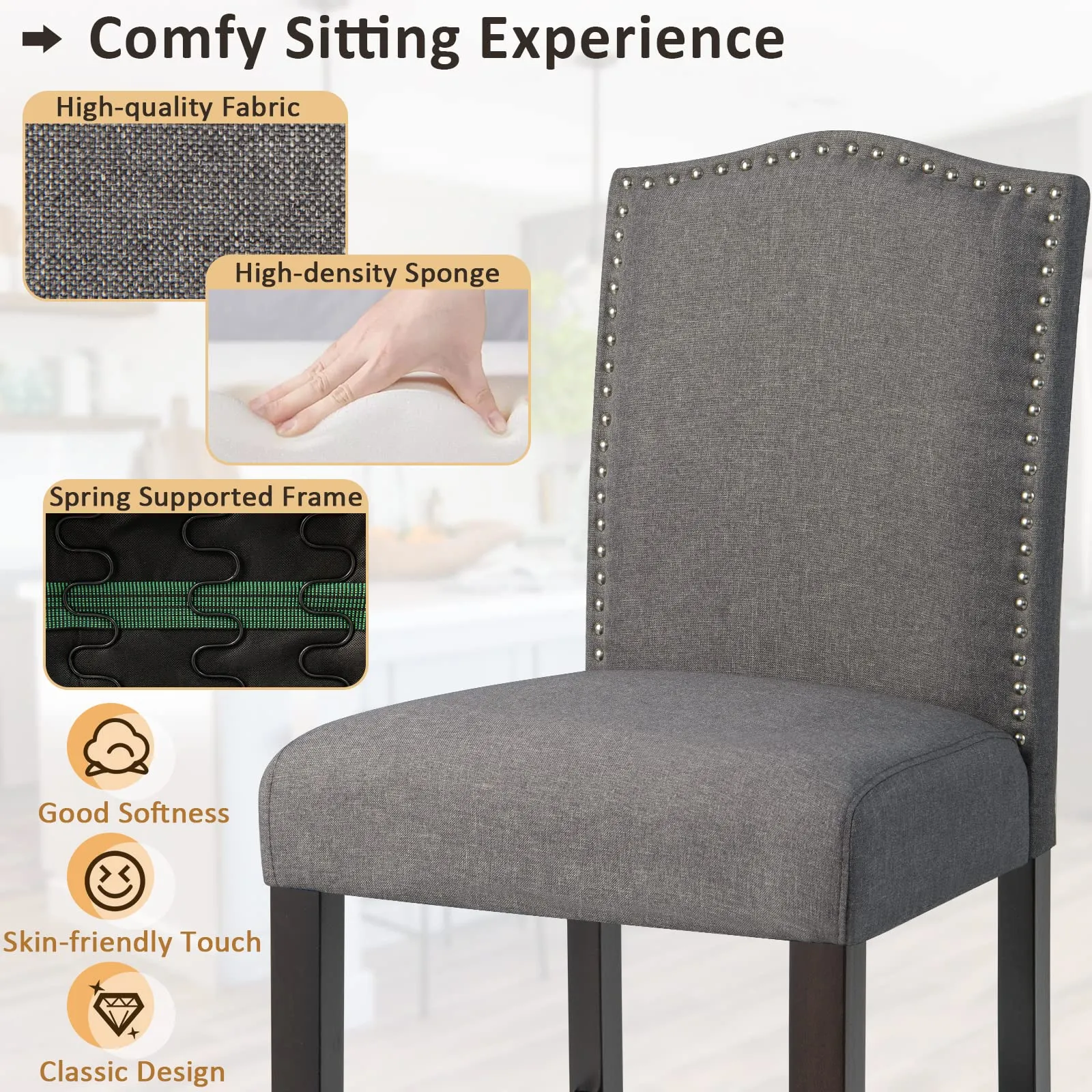 Giantex Bar Stools Set of 2, 25" Counter Height Bar Dining Chairs with Rubber Wood Legs