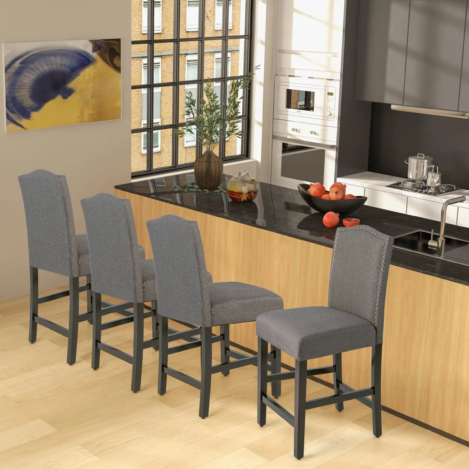 Giantex Bar Stools Set of 2, 25" Counter Height Bar Dining Chairs with Rubber Wood Legs