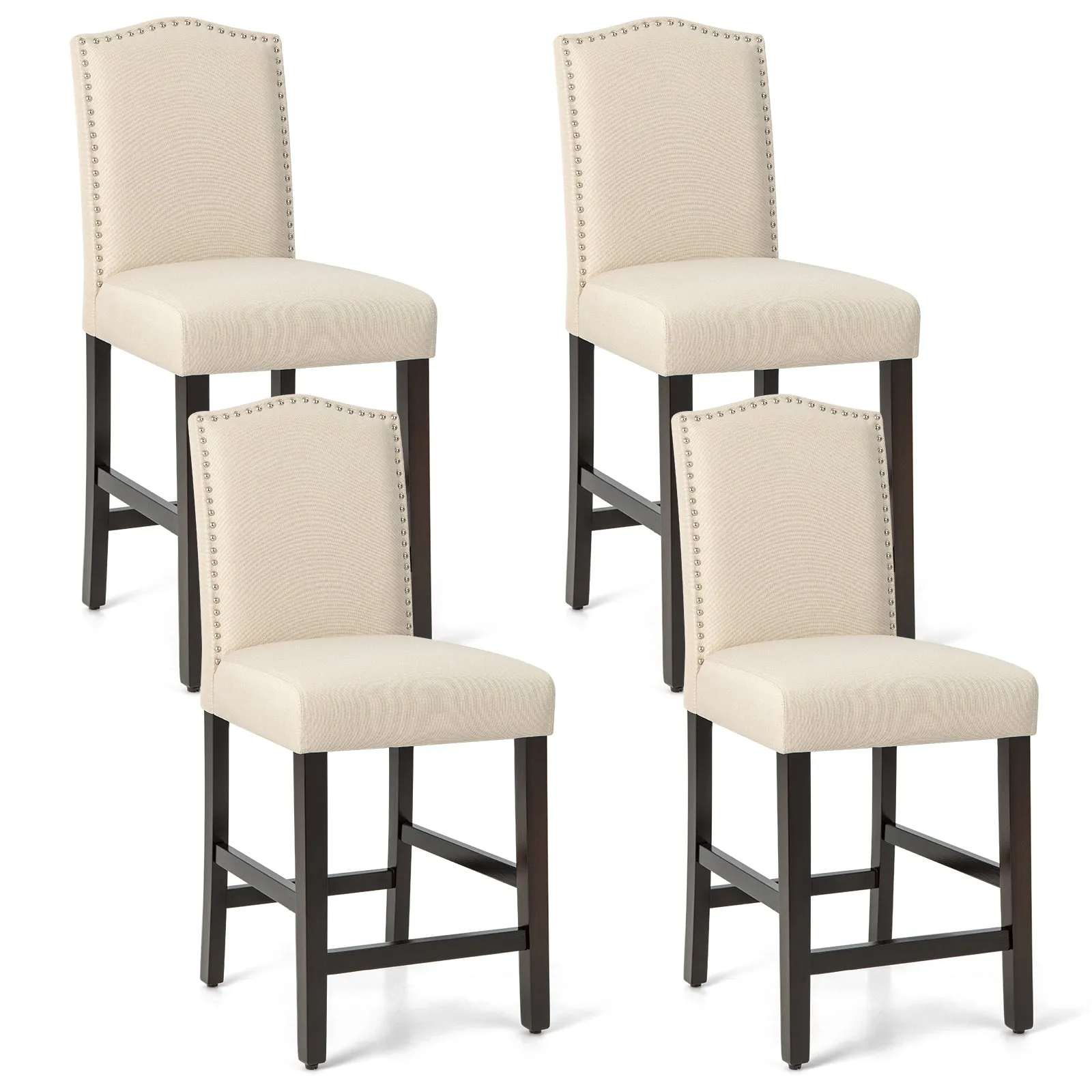 Giantex Bar Stools Set of 2, 25" Counter Height Bar Dining Chairs with Rubber Wood Legs