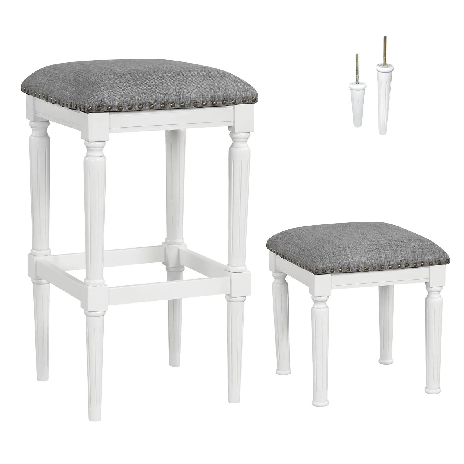 Giantex Bar Stools Set of 2, 3-Height Adjustable 19"/27"/31" Wood Barstools with Padded Seat kitchen barstool, adjustable bar stool