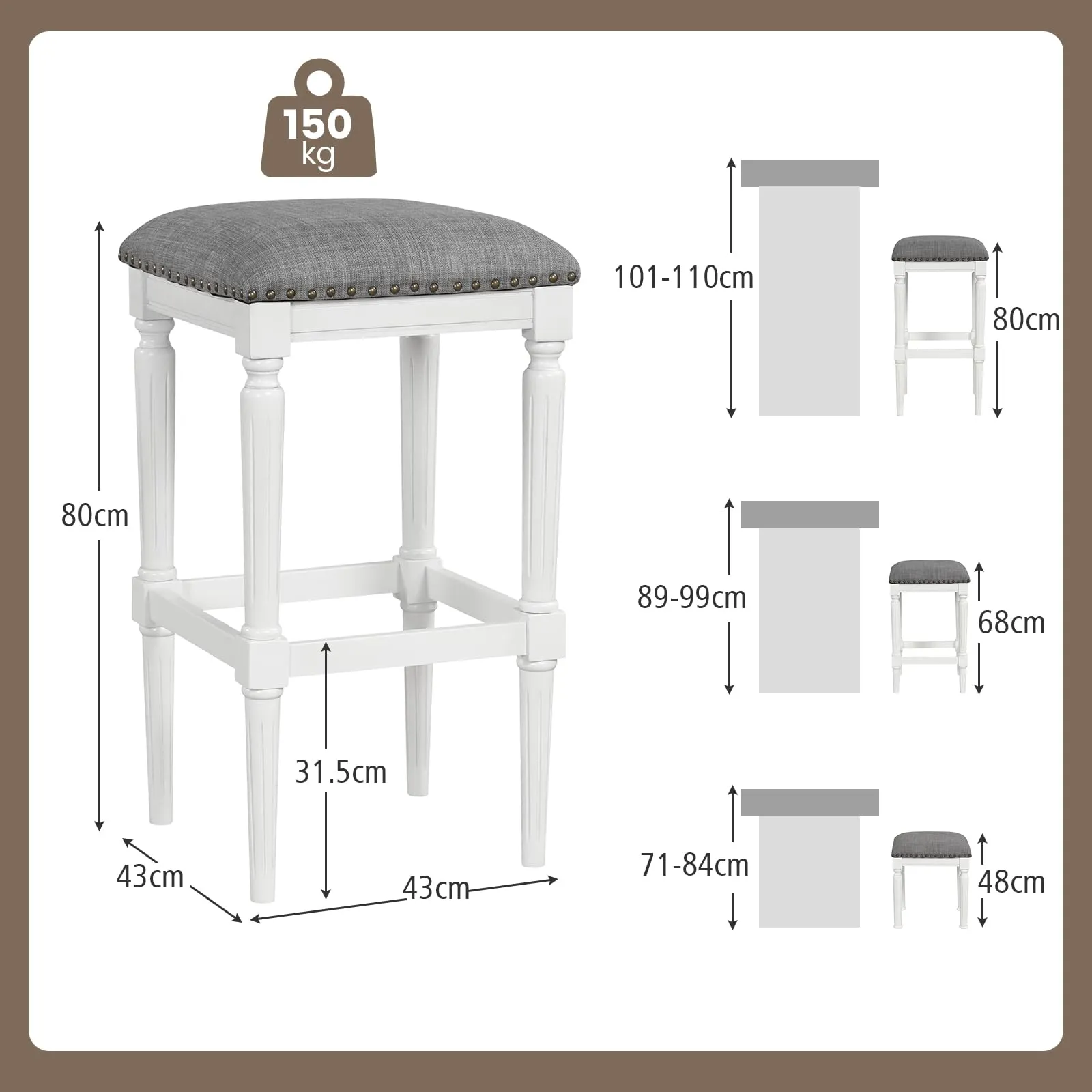 Giantex Bar Stools Set of 2, 3-Height Adjustable 19"/27"/31" Wood Barstools with Padded Seat