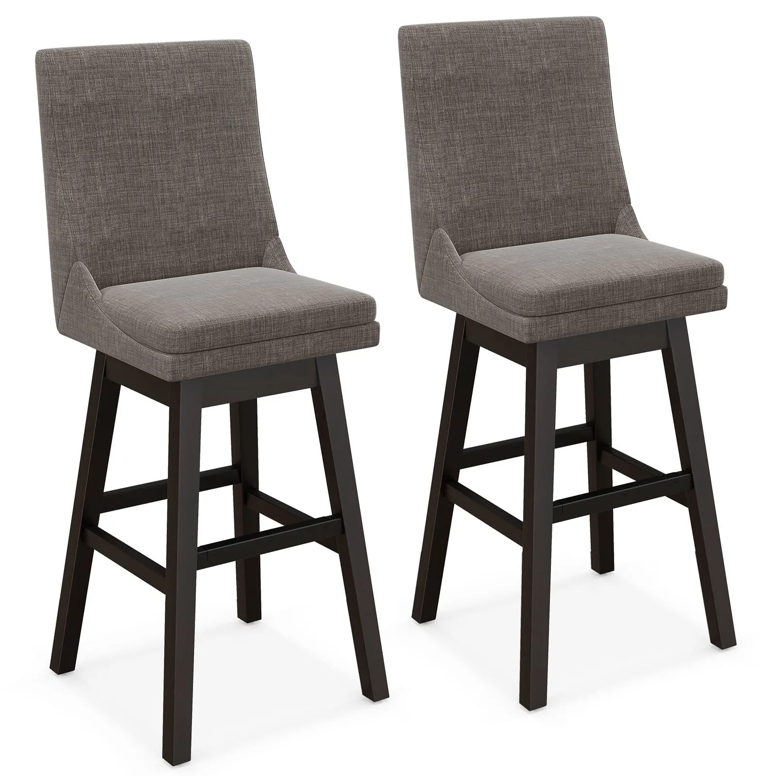Giantex Bar Stools Set of 2, 30.5" Bar Height 360-degree Swivel Barstools with Rubber Wood Legs, Gray kitchen barstool, adjustable bar stool